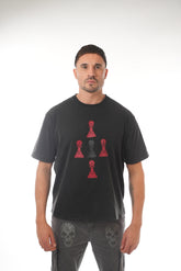 Oversized Stone Washed TRI Pawn 4 Red 1 Black Pawn TEE