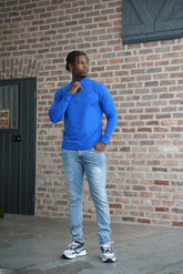 Men's Skull Badge Half Zip Blue