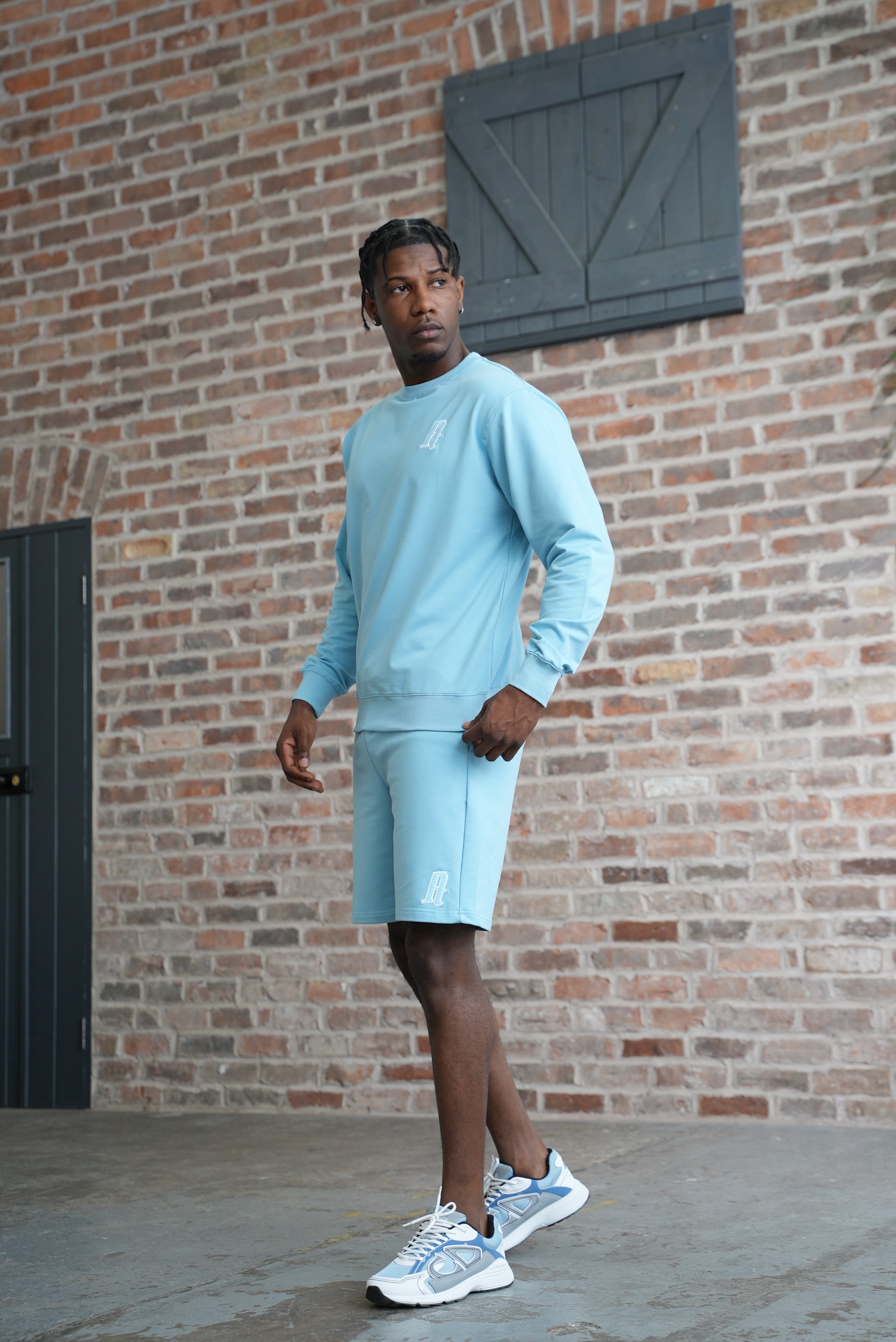 Men's Embroidery A Shorts Baby Blue Bottoms Amico Fashion