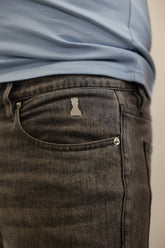 Embroidered Pawn Jeans - Light Grey
