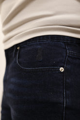 Embroidered Pawn Jeans - Dark Blue