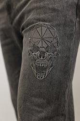 Embroidered Skull Jeans - Light Grey