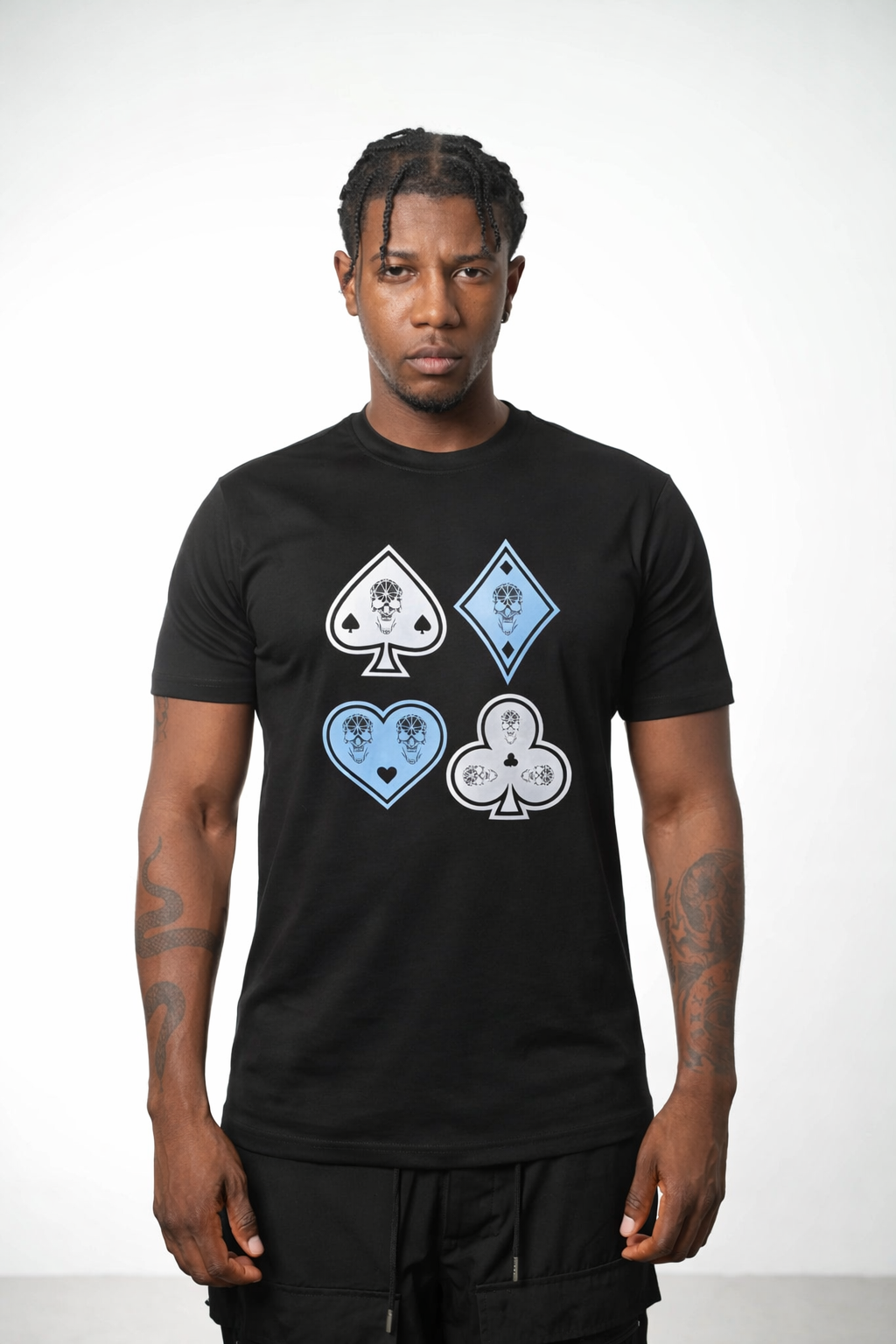 Black Suit White Blue Tee