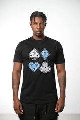 Black Suit White Blue Tee
