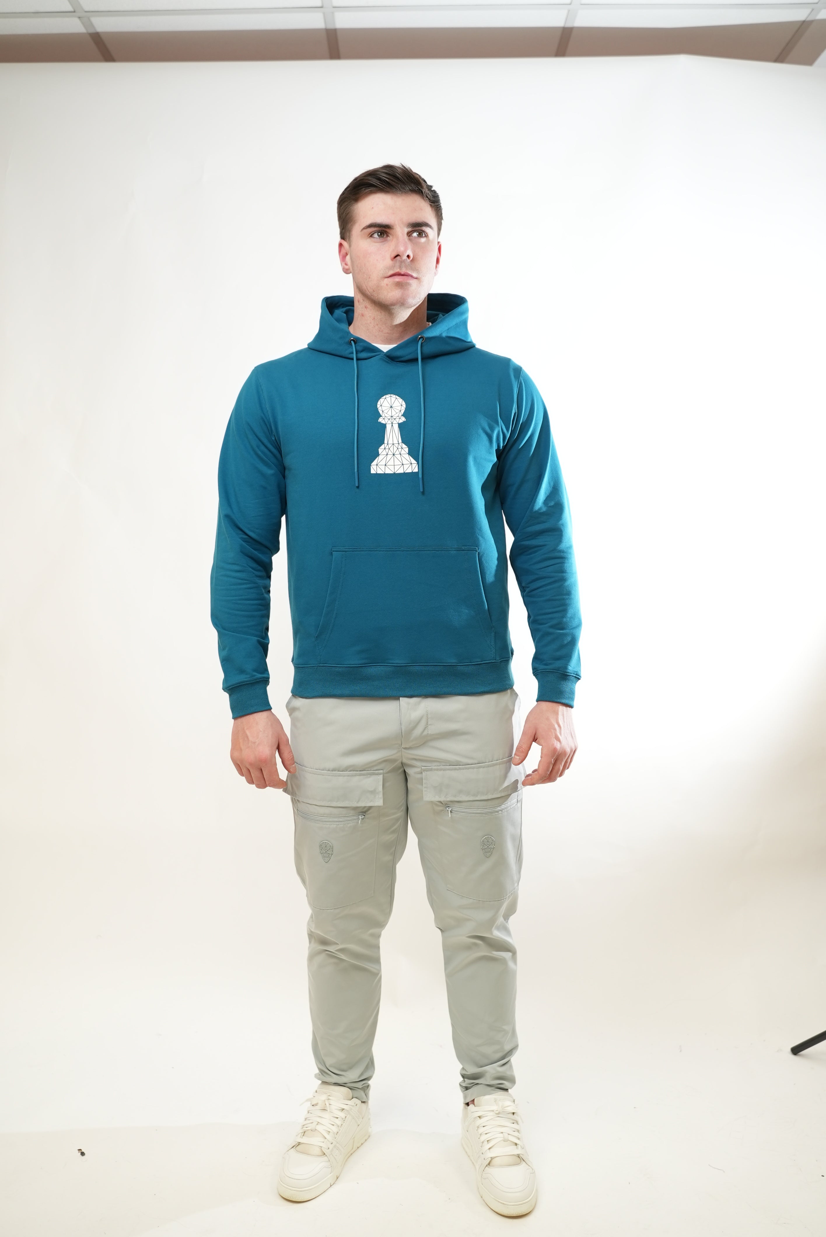 Men's Blue White Pawn Hoodie