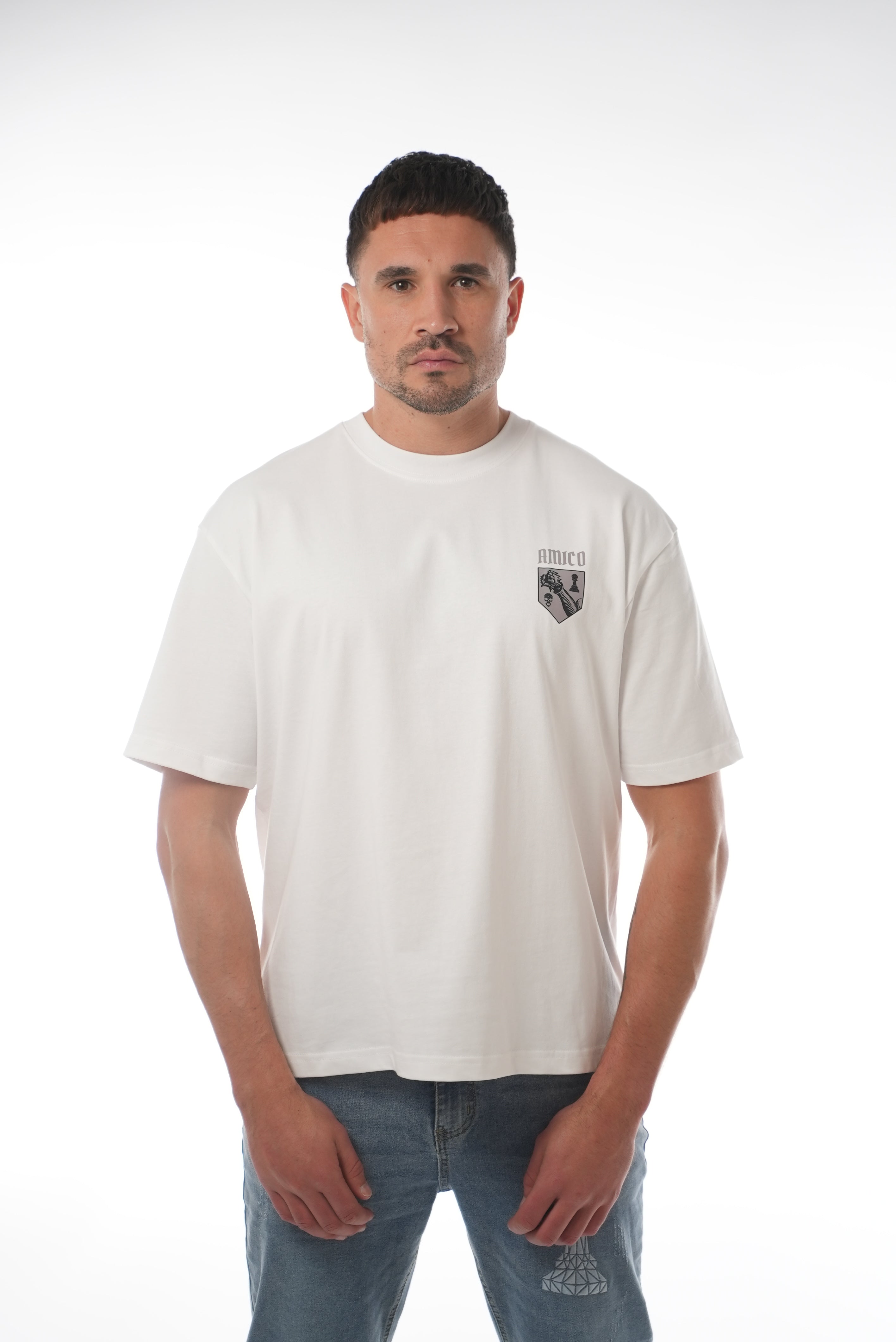 Oversized White Amico Fist Crest TEE