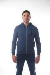 Navy Full Zip Embroidered Pawn Hoodie