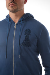 Navy Full Zip Embroidered Pawn Hoodie