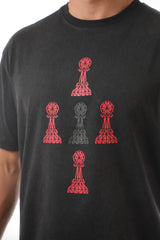 Oversized Stone Washed TRI Pawn 4 Red 1 Black Pawn TEE