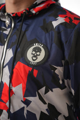 Round Skull Badge Red & Blue Camo Jacket