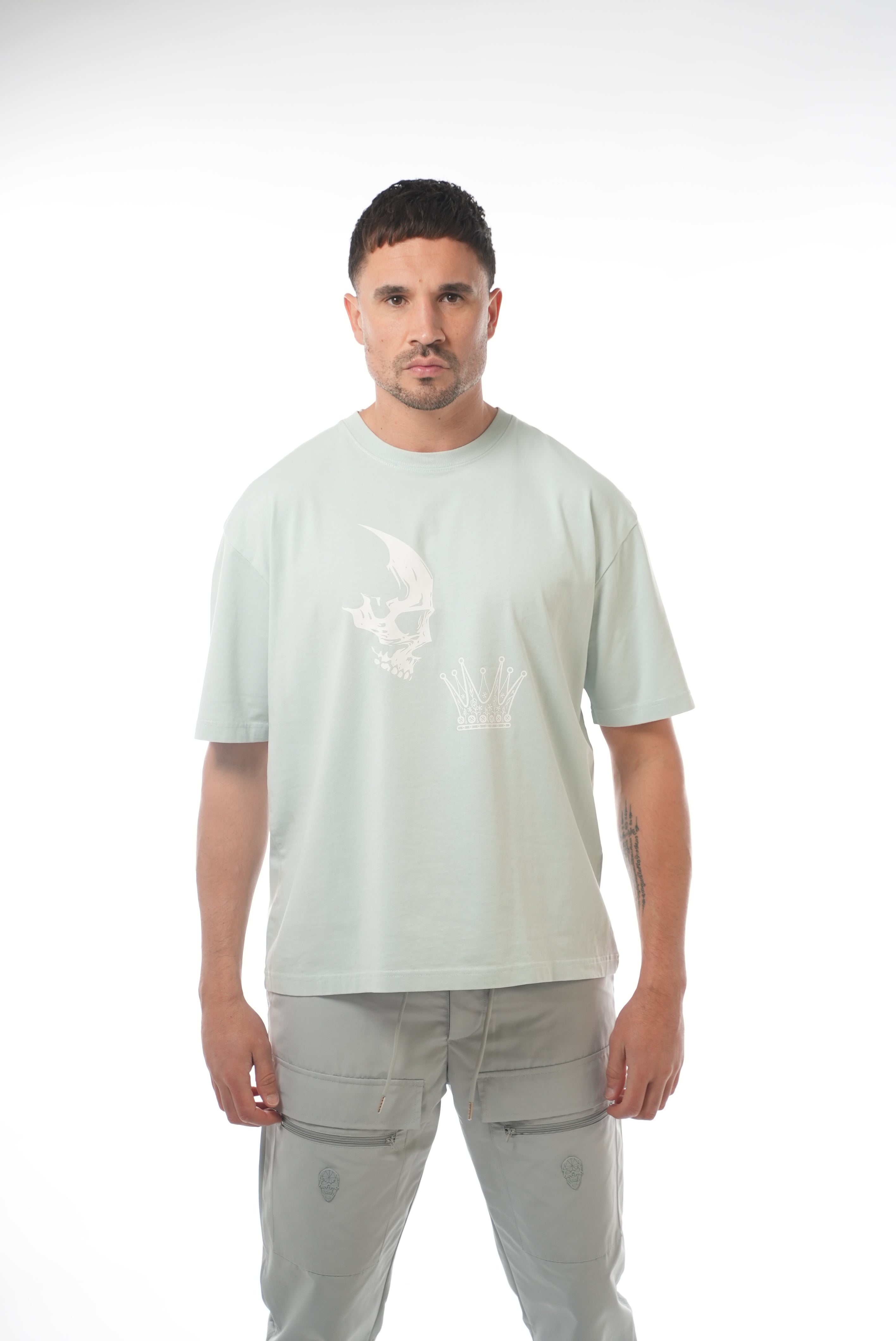 Oversized Sky Blue Skull Crown Tee