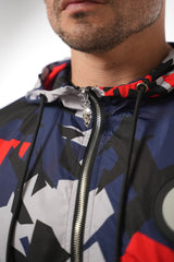 Round Skull Badge Red & Blue Camo Jacket