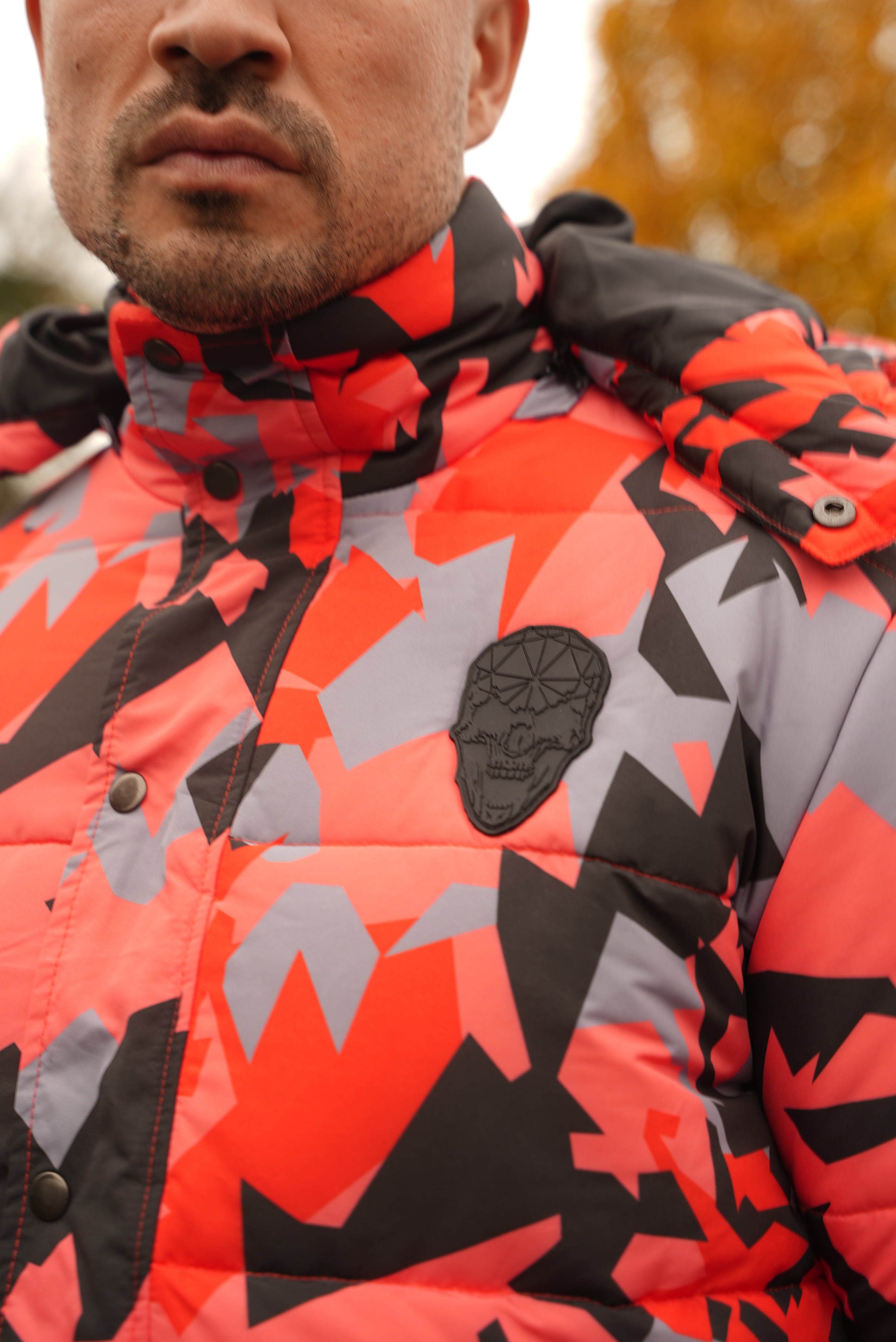 Red Skull Badge Camo Puffer Jacket