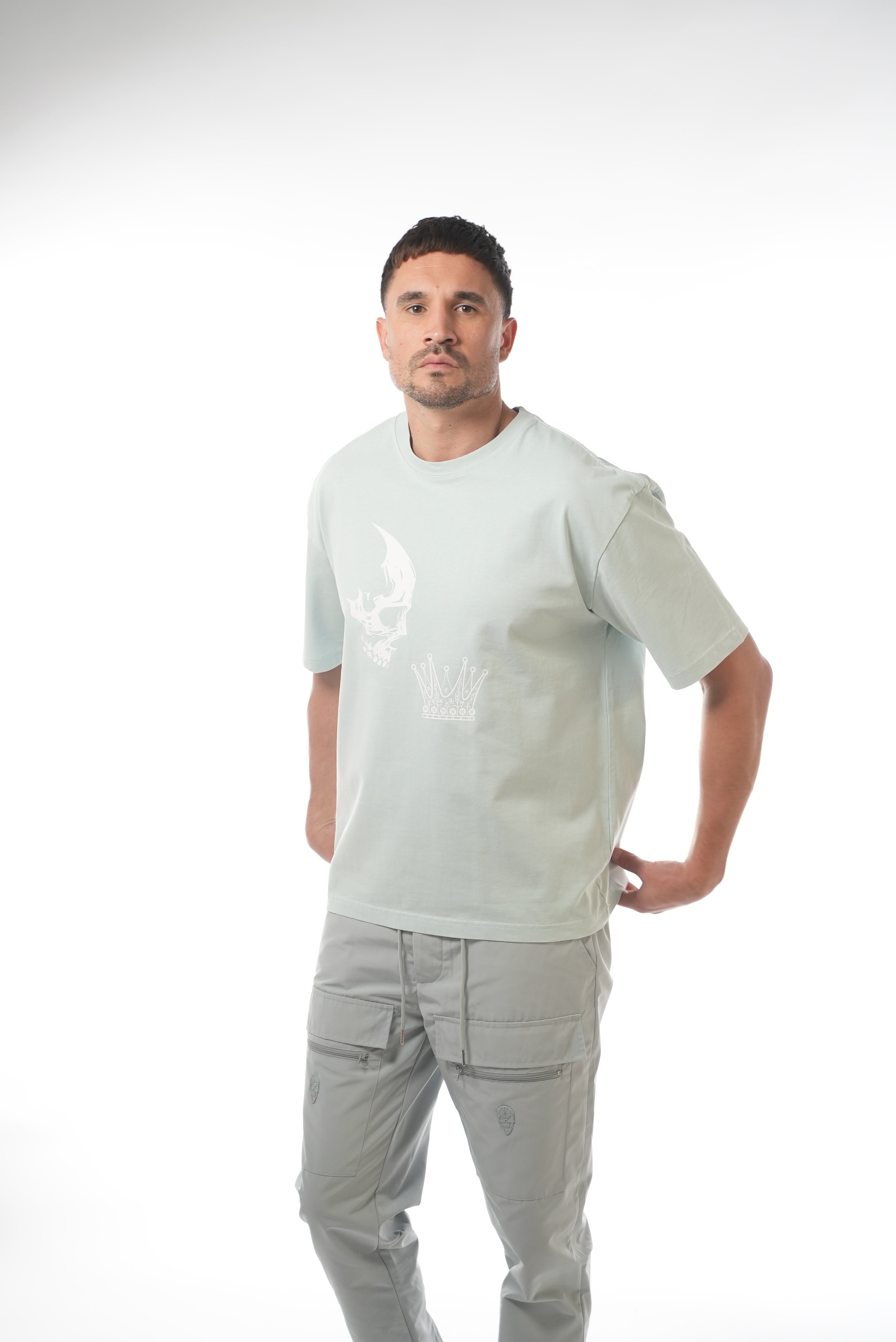 Oversized Sky Blue Skull Crown Tee