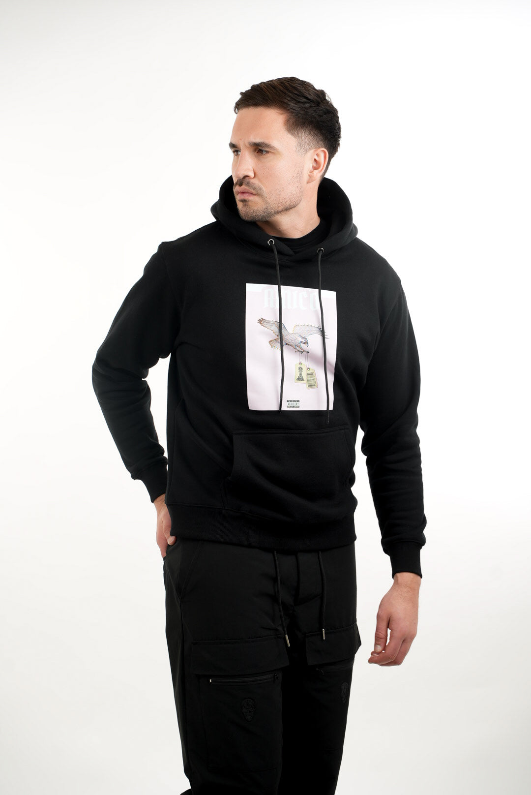 Amico Black Hoodie Pink Eagle