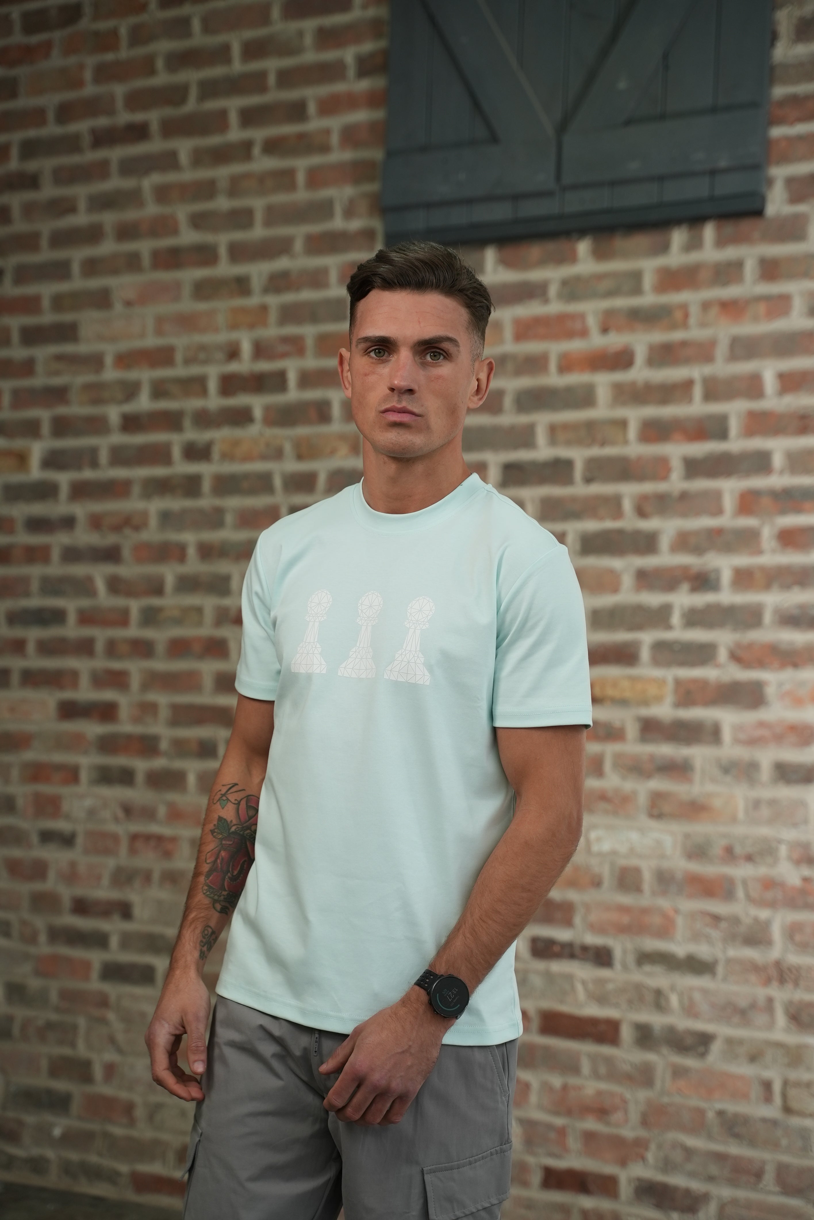 Men's Amico Tri Pawn Baby Blue White T-Shirt