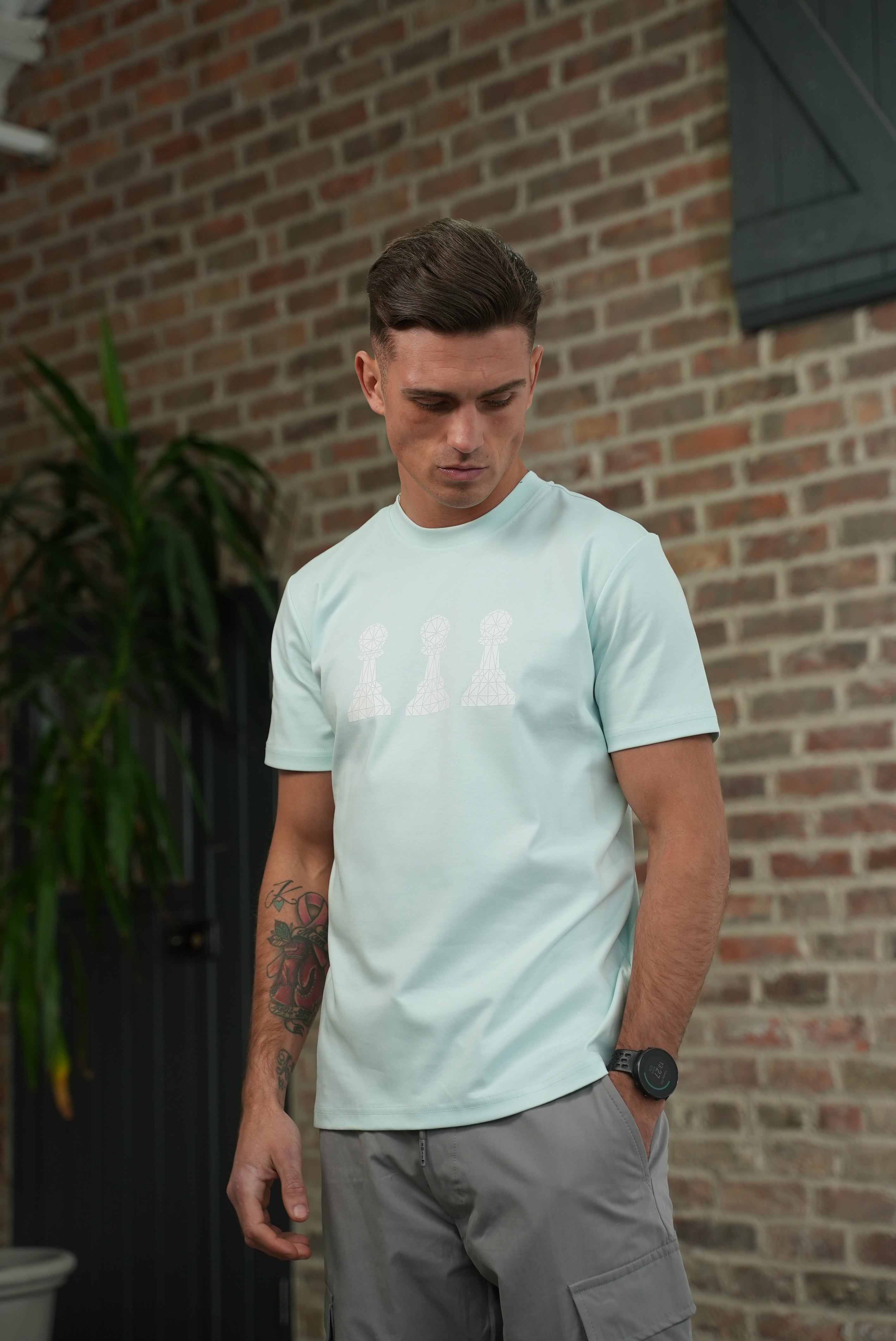 Men's Amico Tri Pawn Baby Blue White T-Shirt