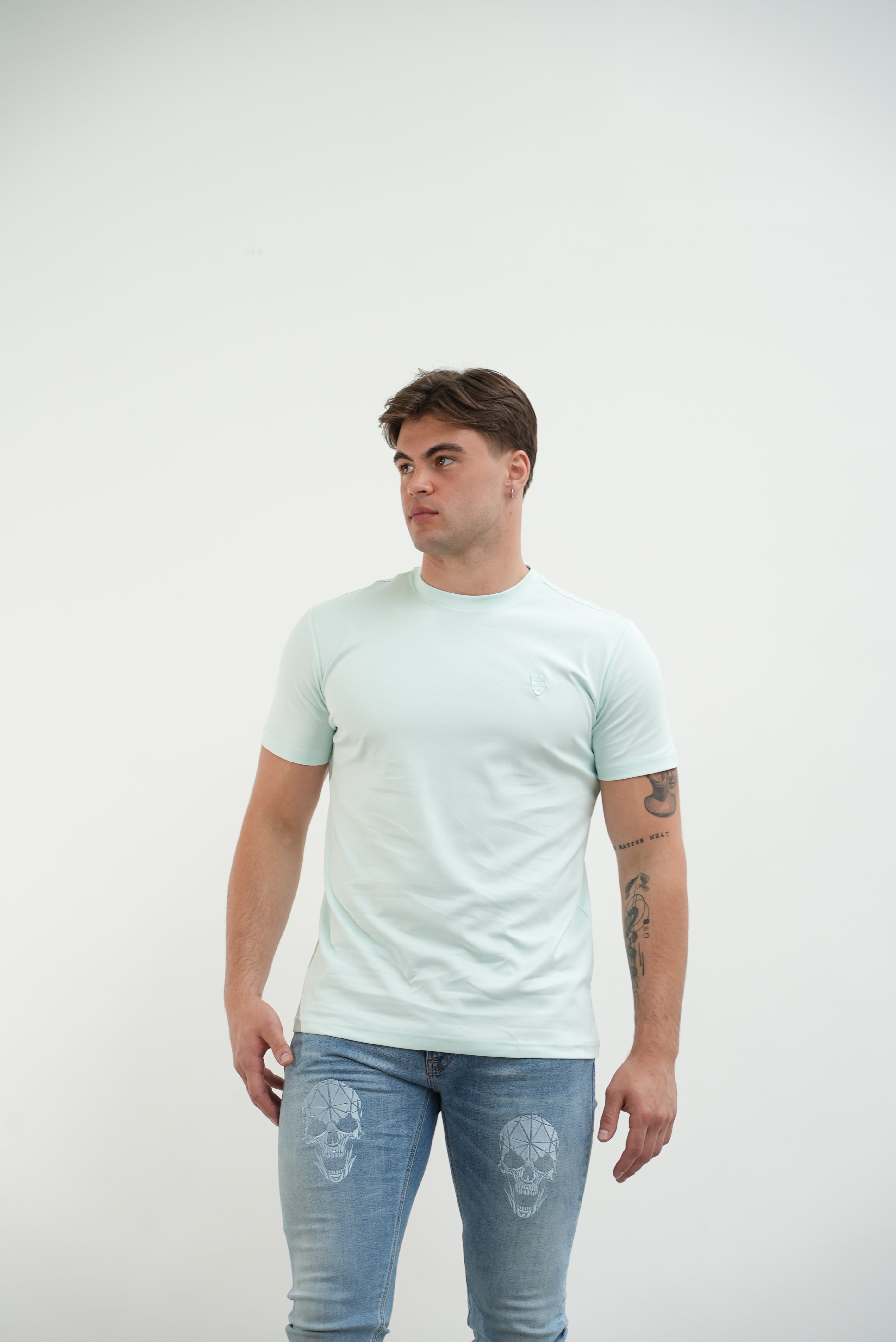 Men's Amico Skull Badge Sky Blue T-Shirt