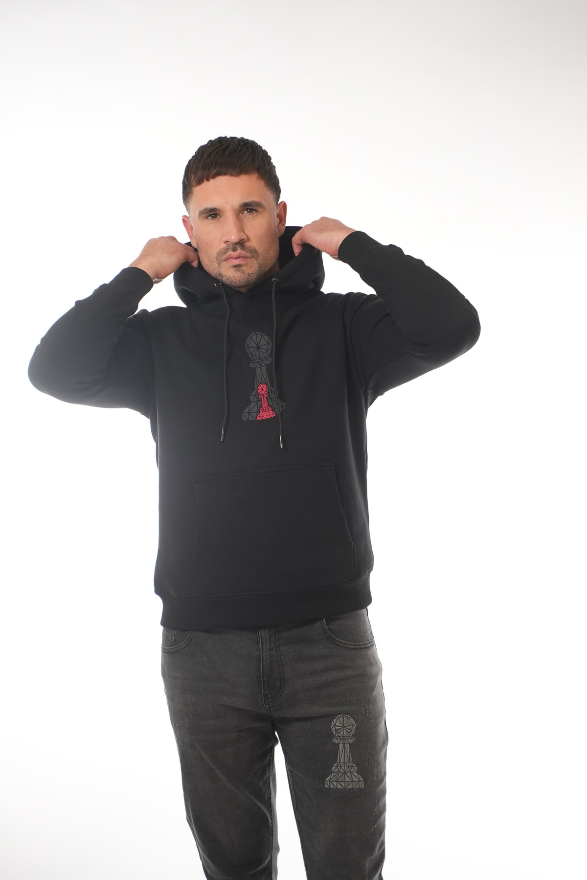 Amico Two Pawn Hoodie Red On Black