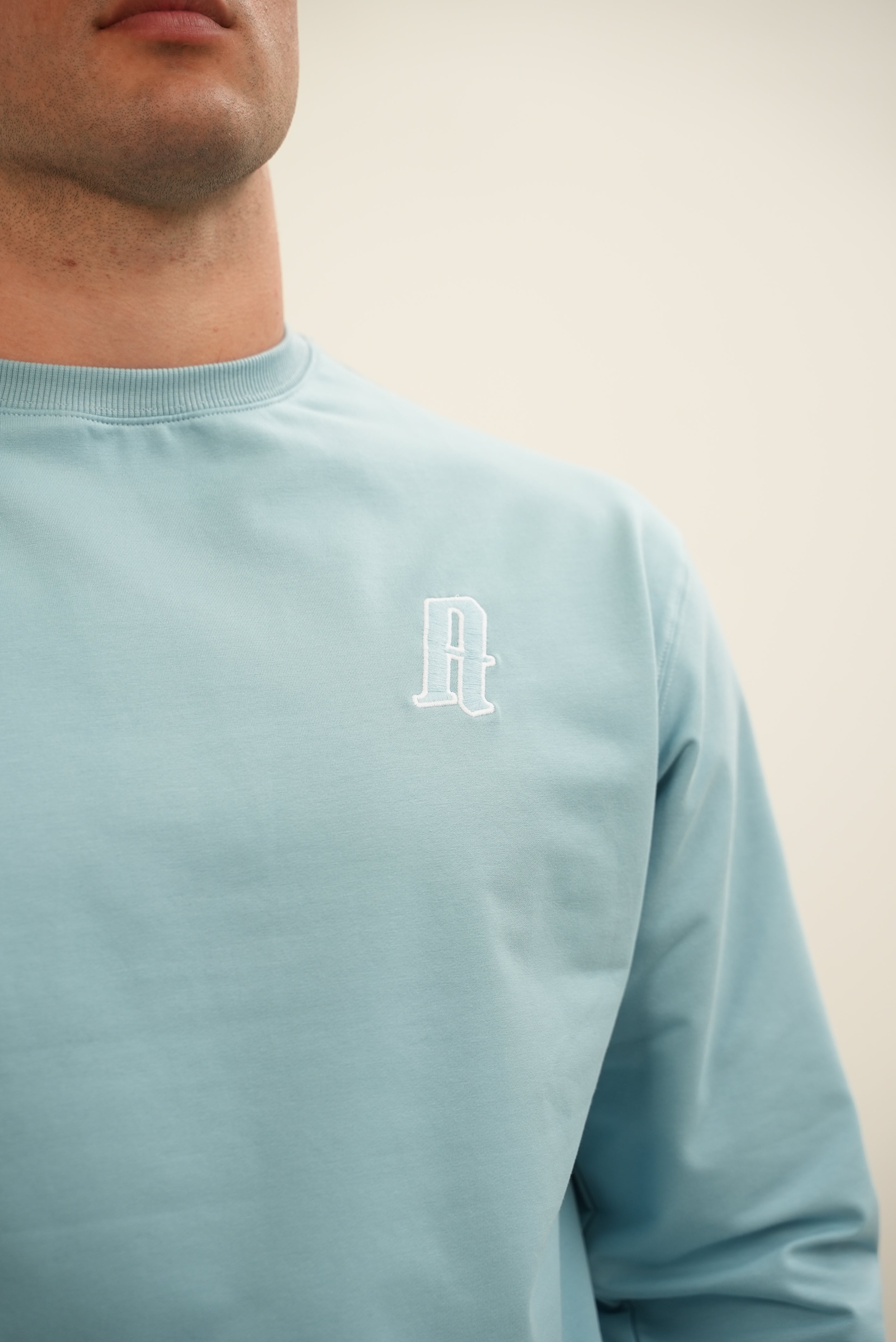 Embroidery A Crew Neck Jumper Baby Blue