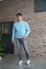 Embroidery A Crew Neck Jumper Baby Blue