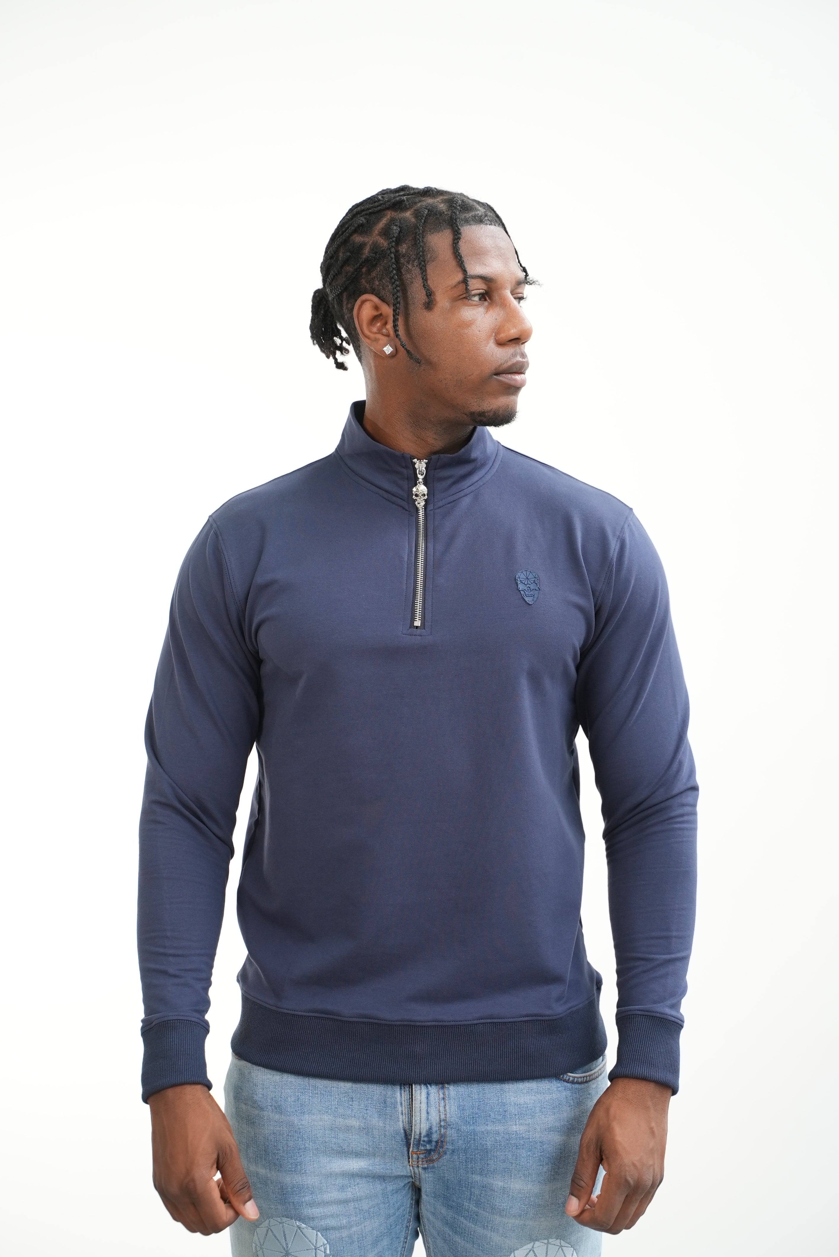 Men's Skull Badge Half Zip Navy