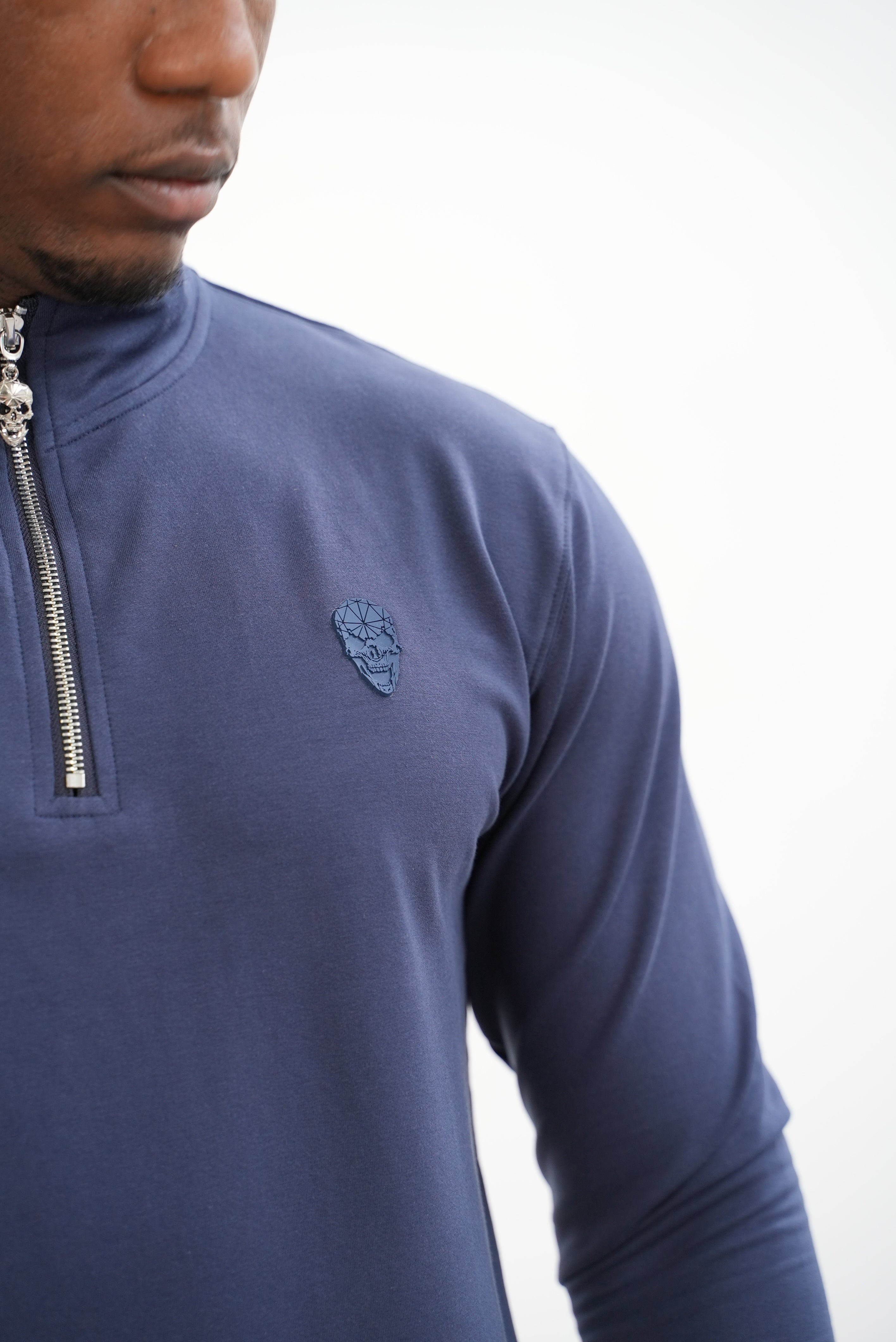 Men's Skull Badge Half Zip Navy