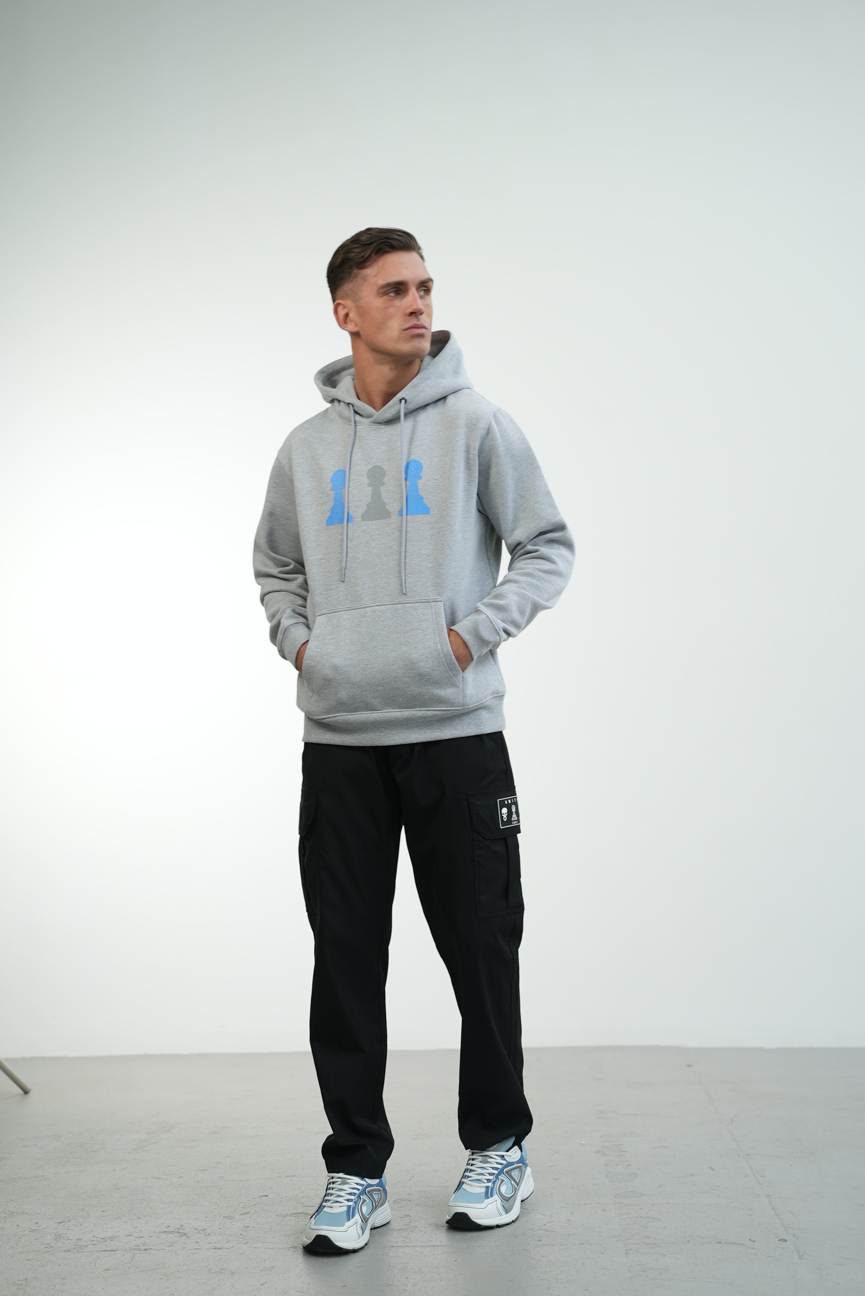 Amico Grey & Blue Tri-Pawn Hoodie