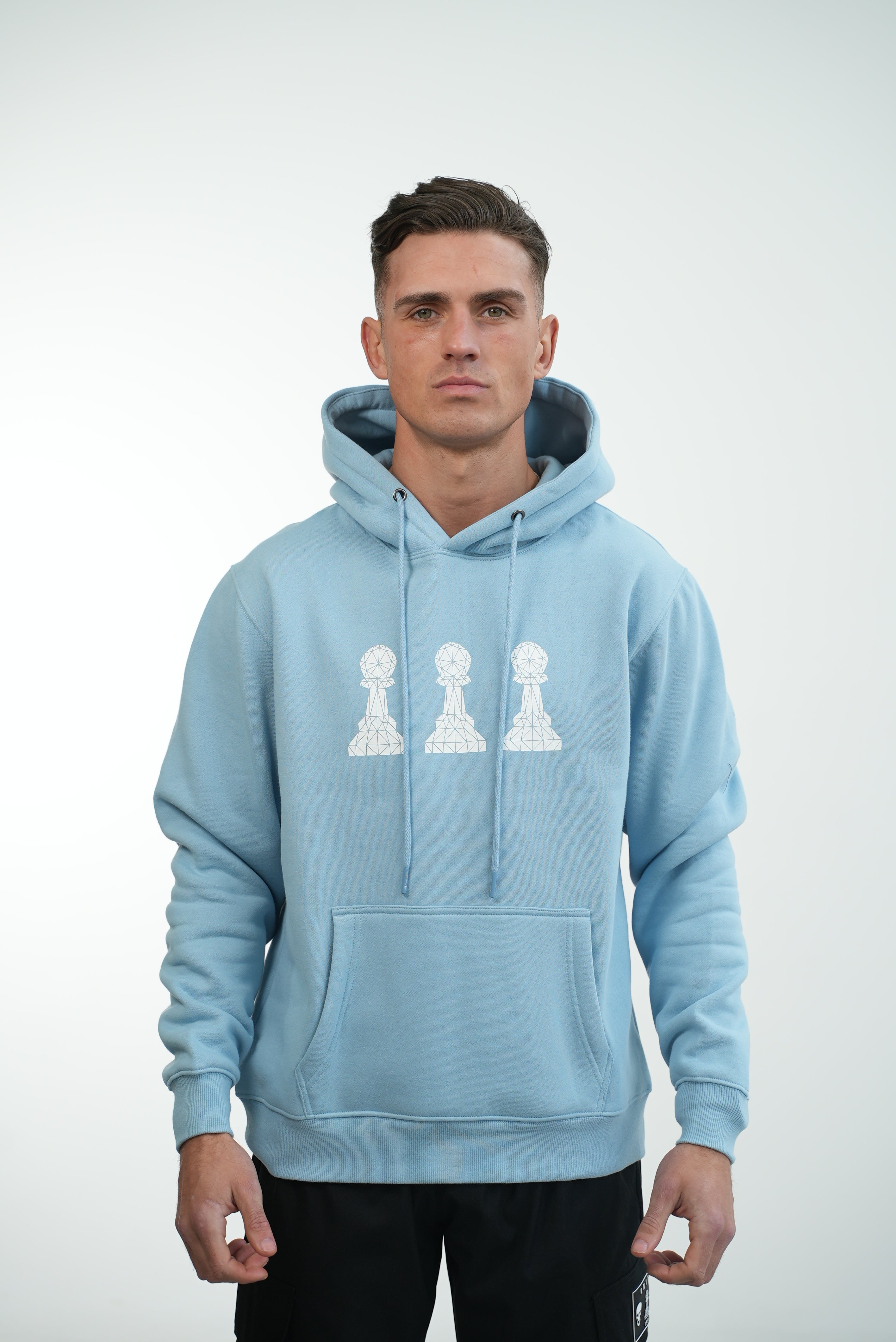 Men's Amico Baby Blue White Tri Pawn Hoodie