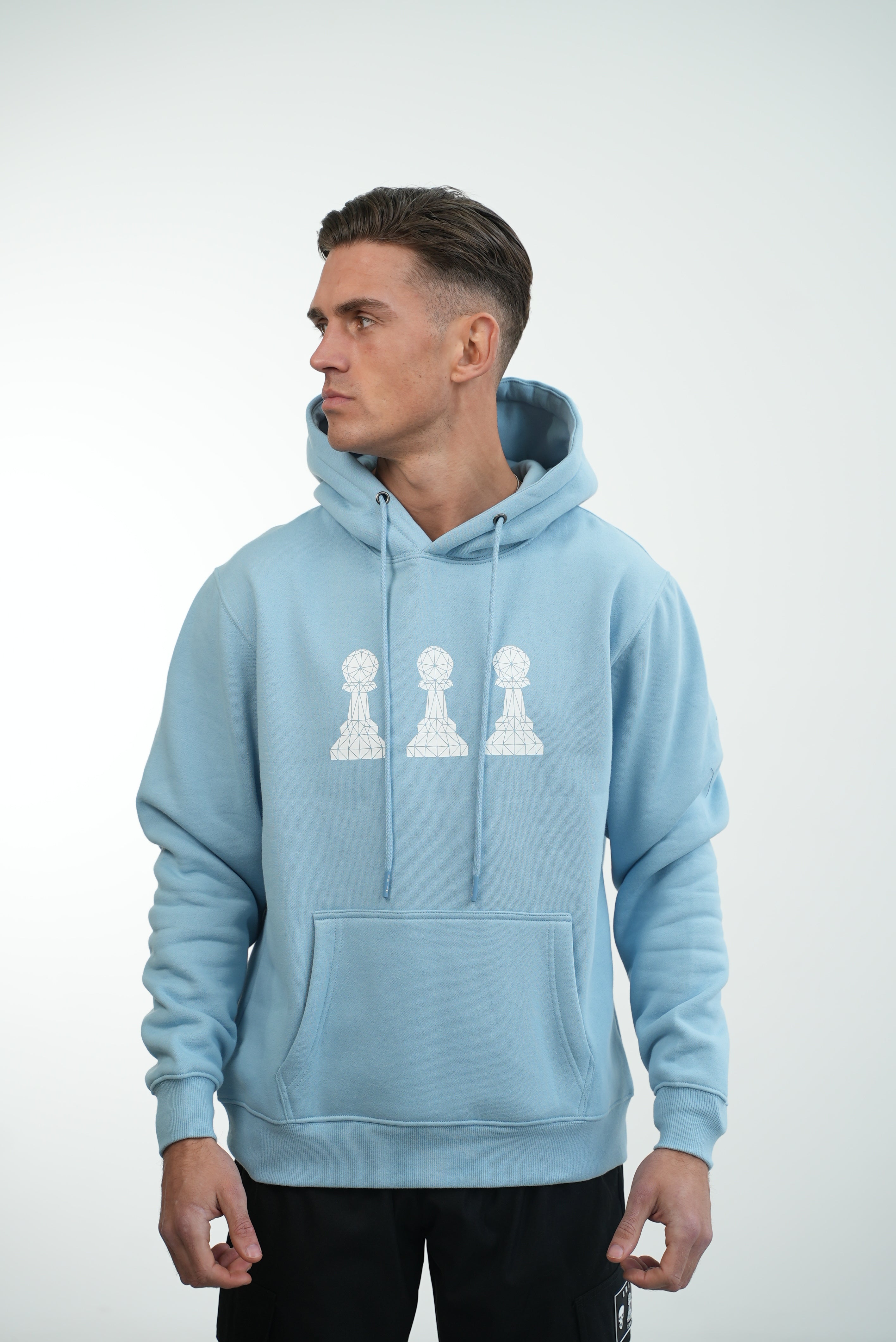 Men's Amico Baby Blue White Tri Pawn Hoodie