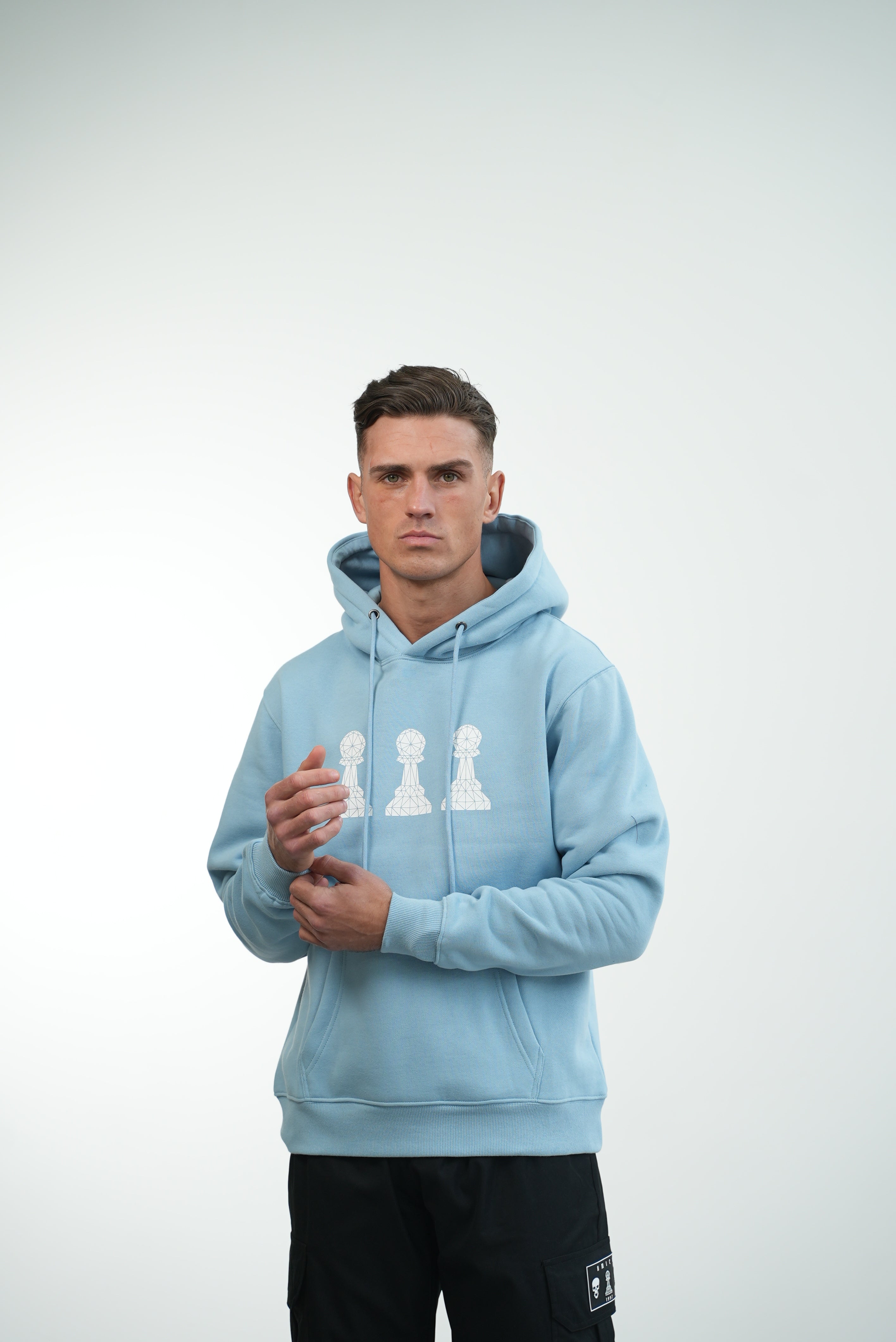 Men's Amico Baby Blue White Tri Pawn Hoodie