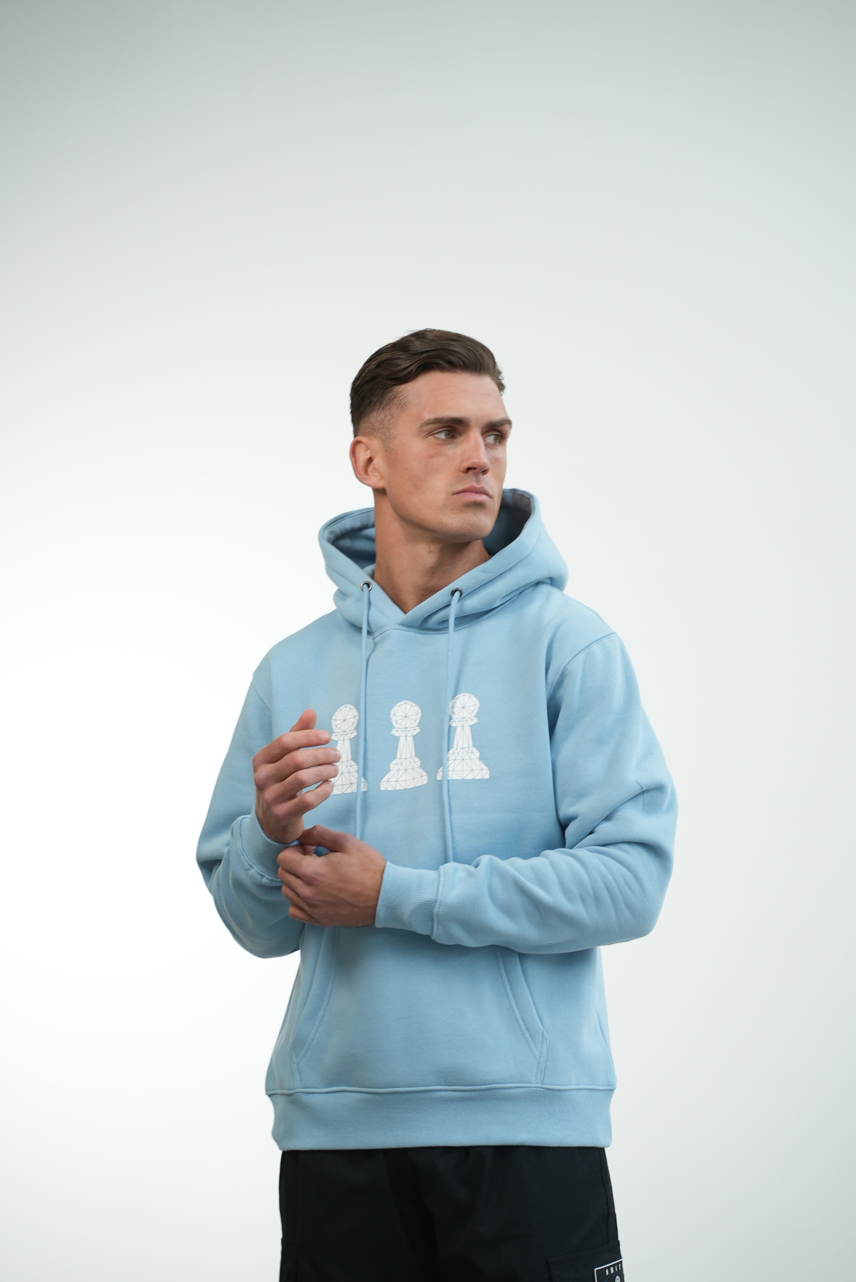 Men's Amico Baby Blue White Tri Pawn Hoodie