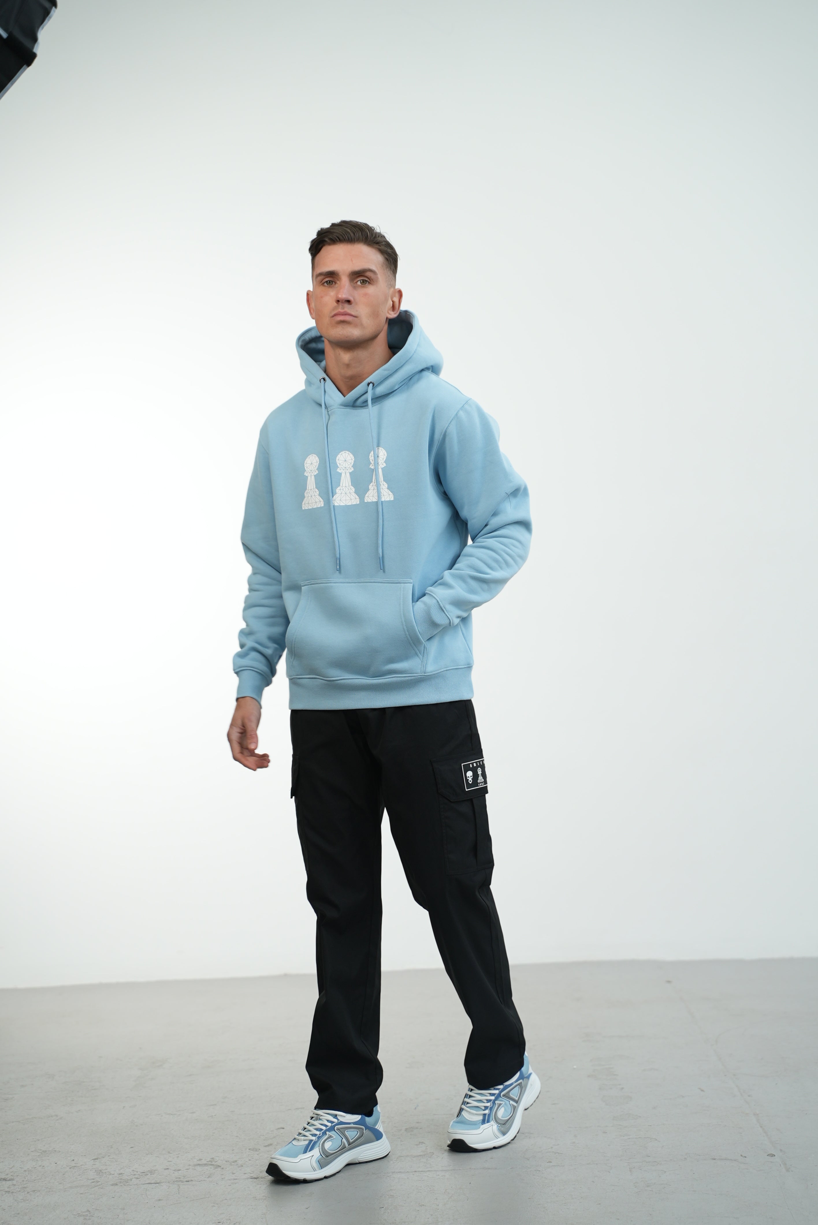 Men's Amico Baby Blue White Tri Pawn Hoodie