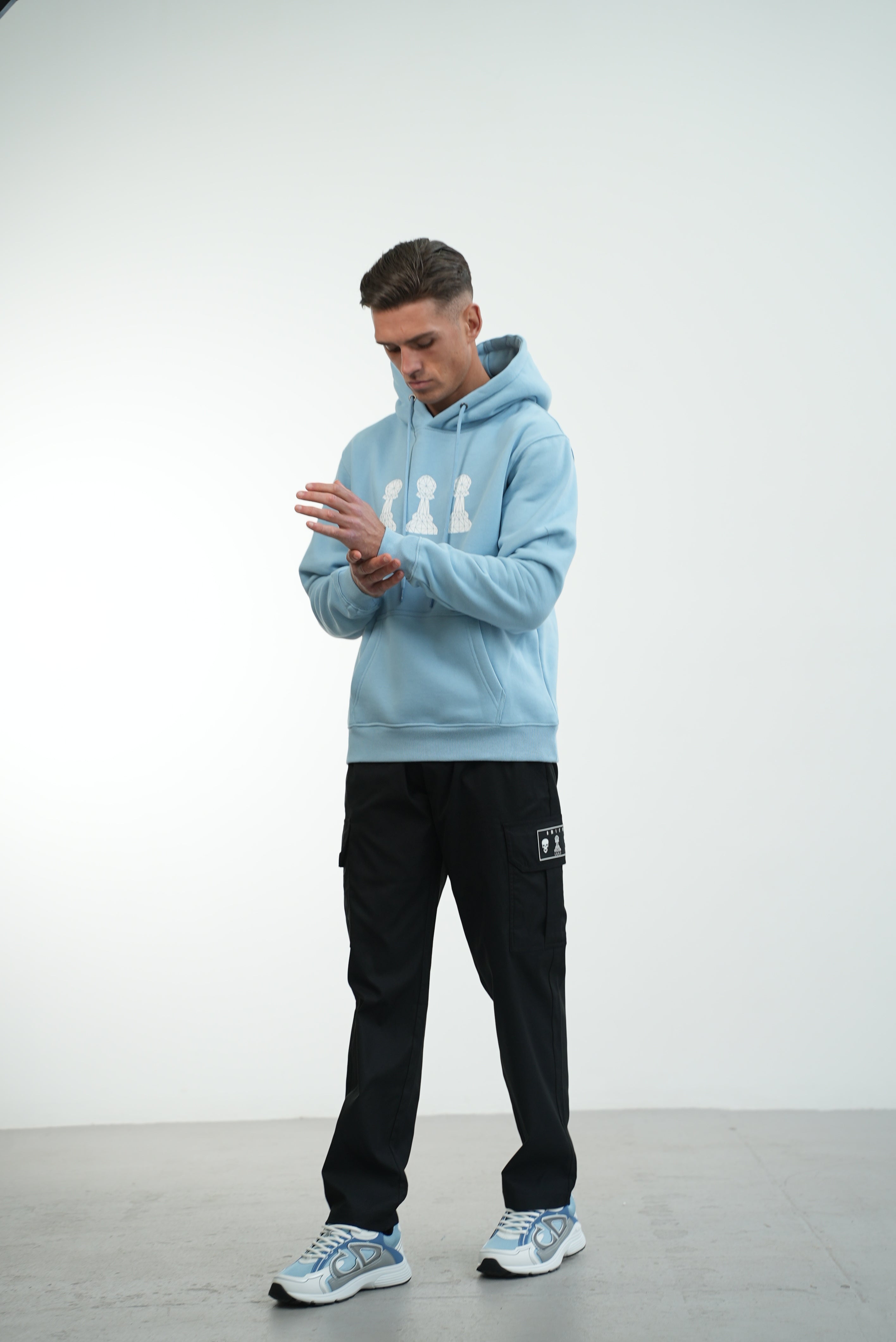 Men's Amico Baby Blue White Tri Pawn Hoodie