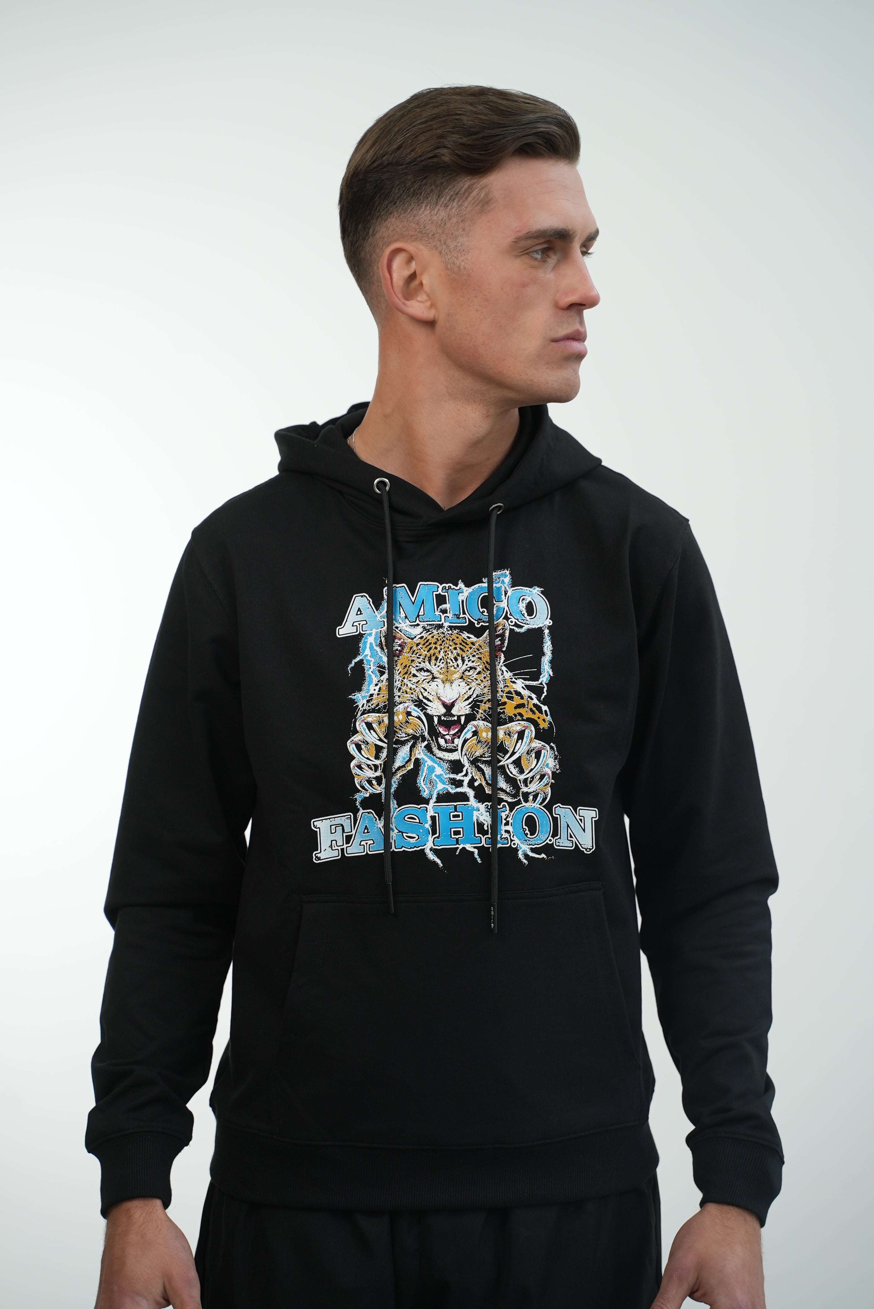 Men's Amico Lightning Tiger Black Hoodie