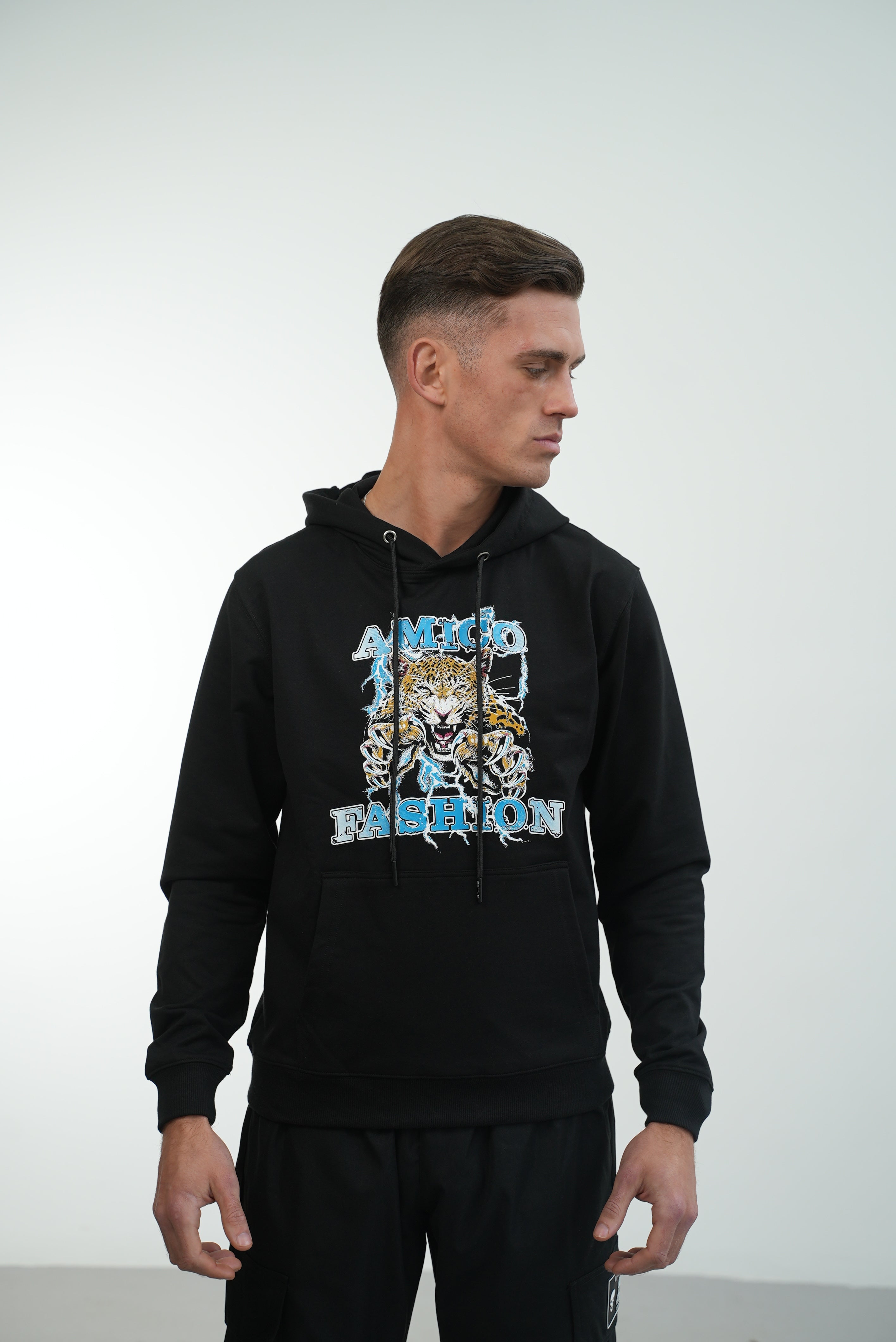 Men's Amico Lightning Tiger Black Hoodie