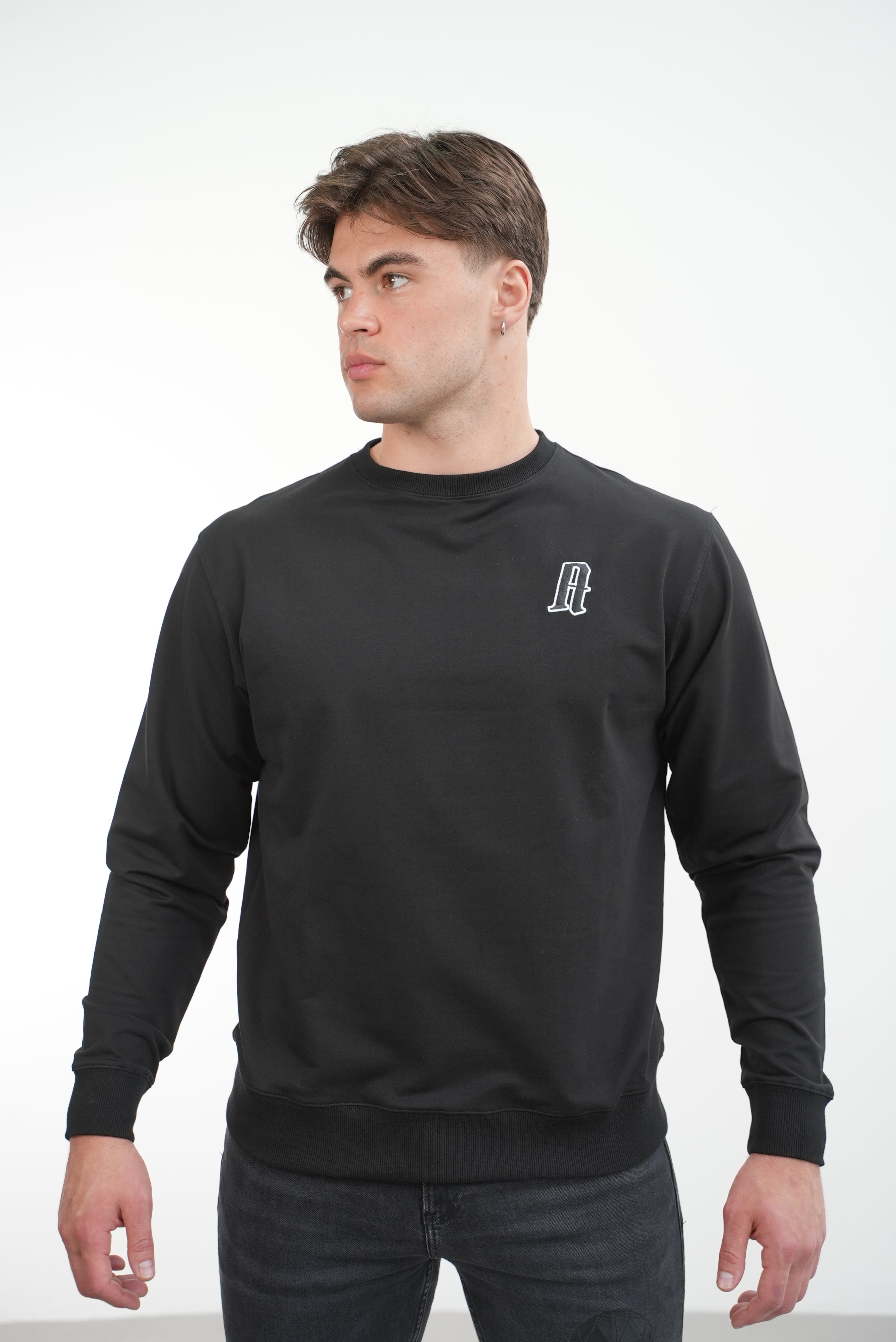 Men's Embroidery A Crew Neck Jumper Black