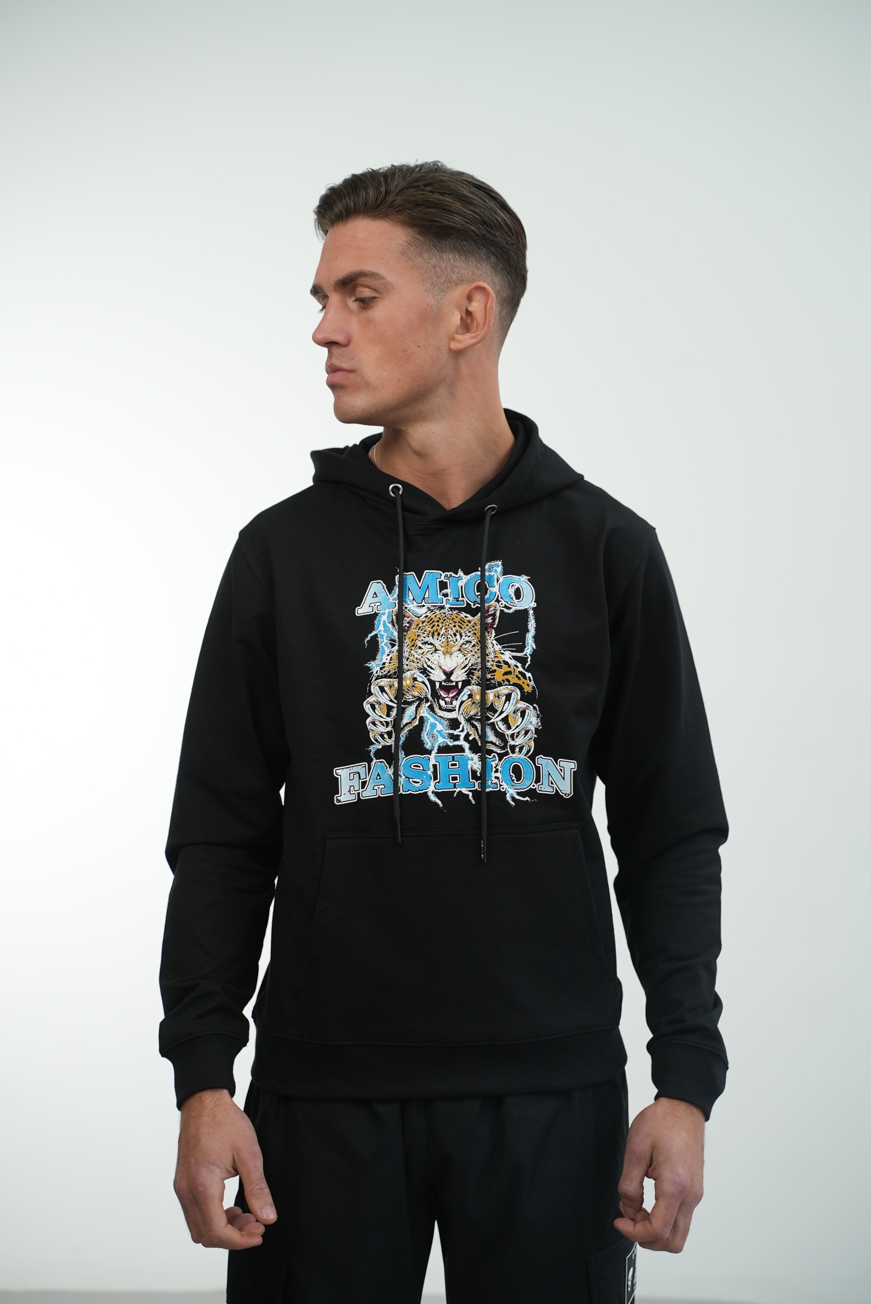 Men's Amico Lightning Tiger Black Hoodie