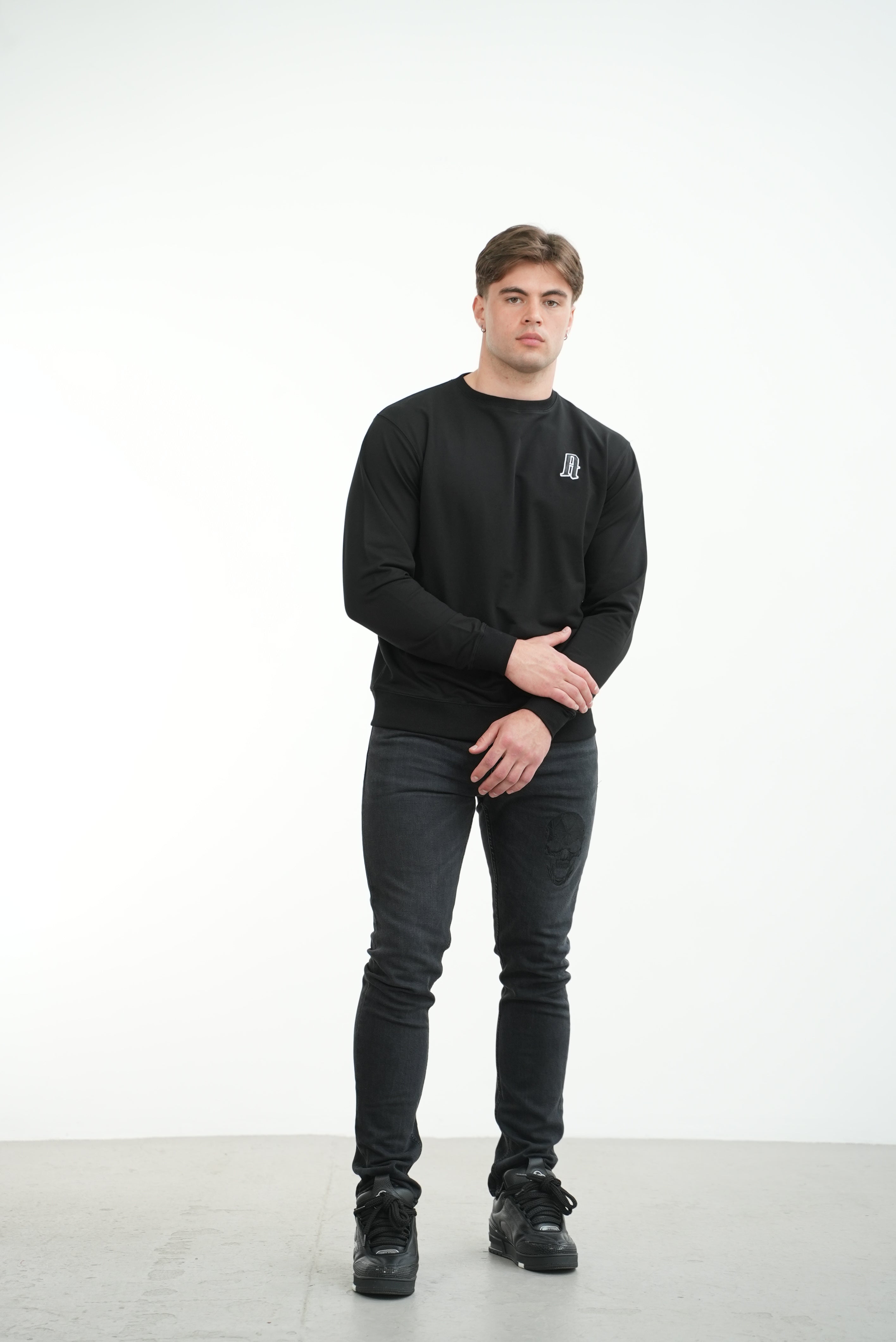 Men's Embroidery A Crew Neck Jumper Black