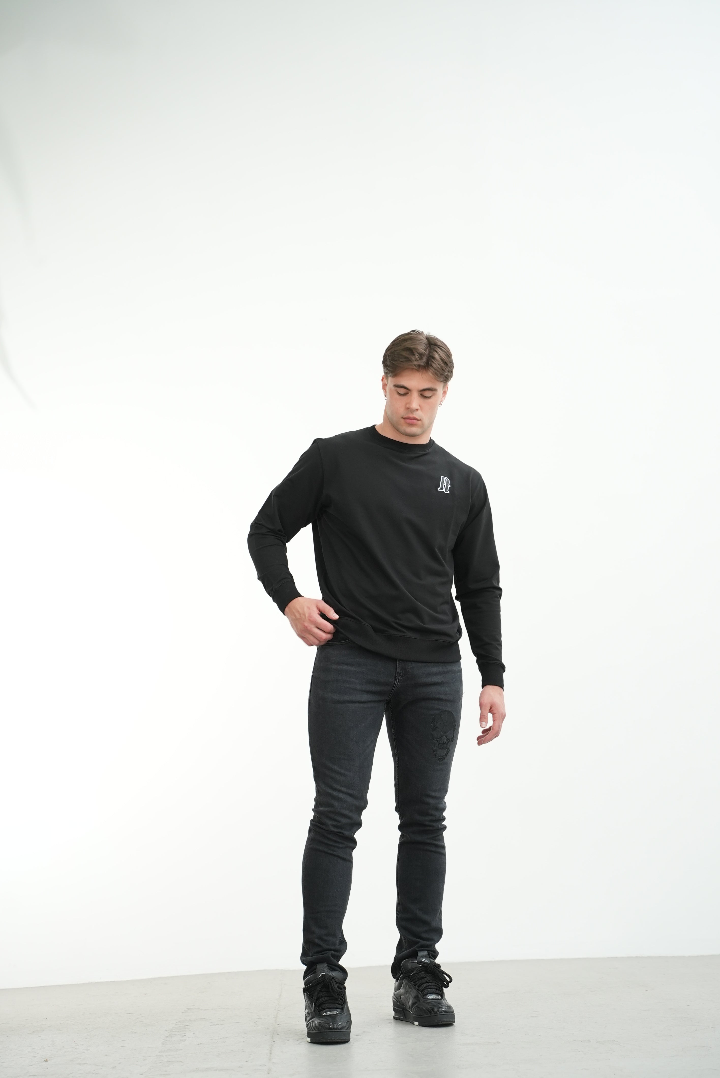 Men's Embroidery A Crew Neck Jumper Black