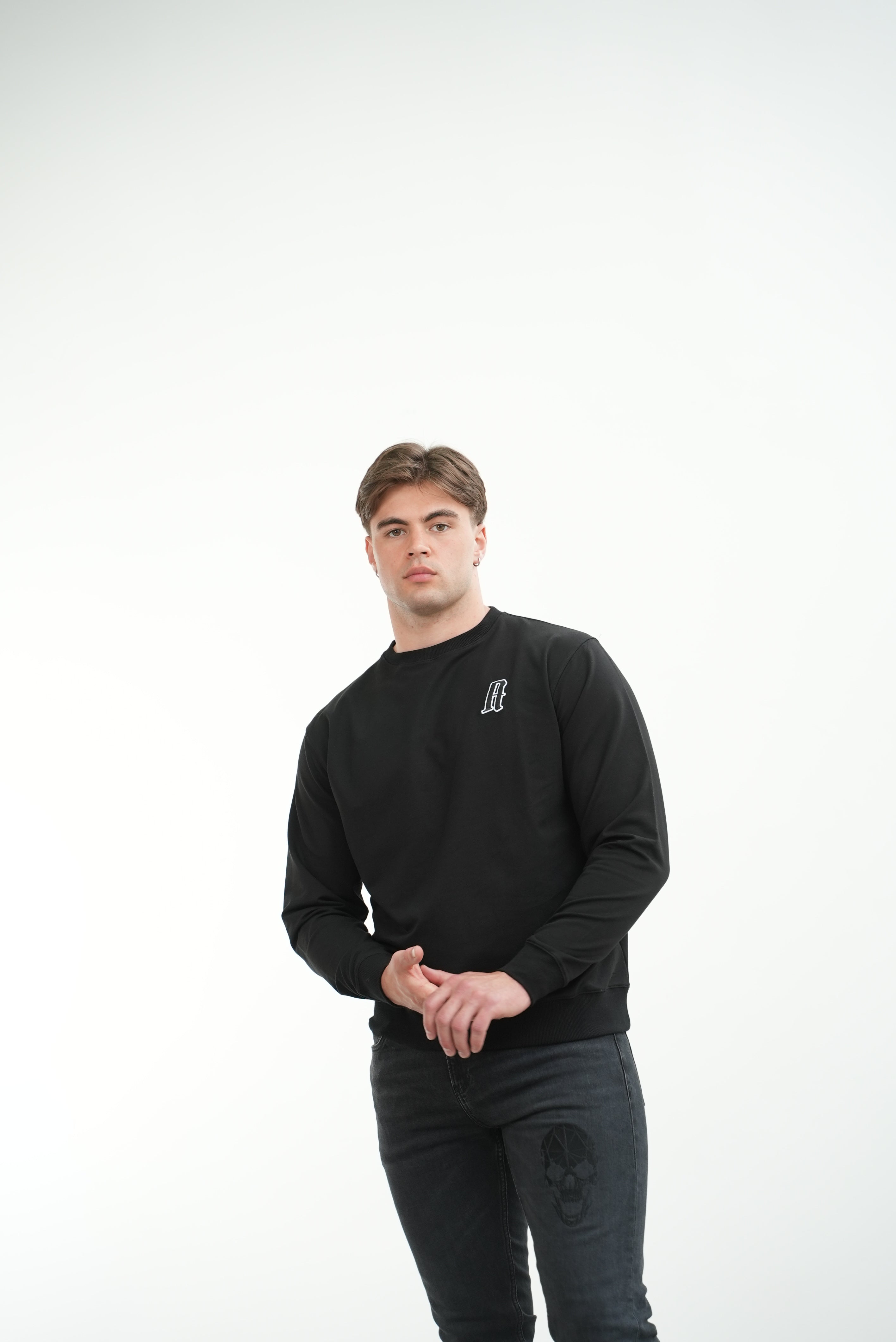 Men's Embroidery A Crew Neck Jumper Black