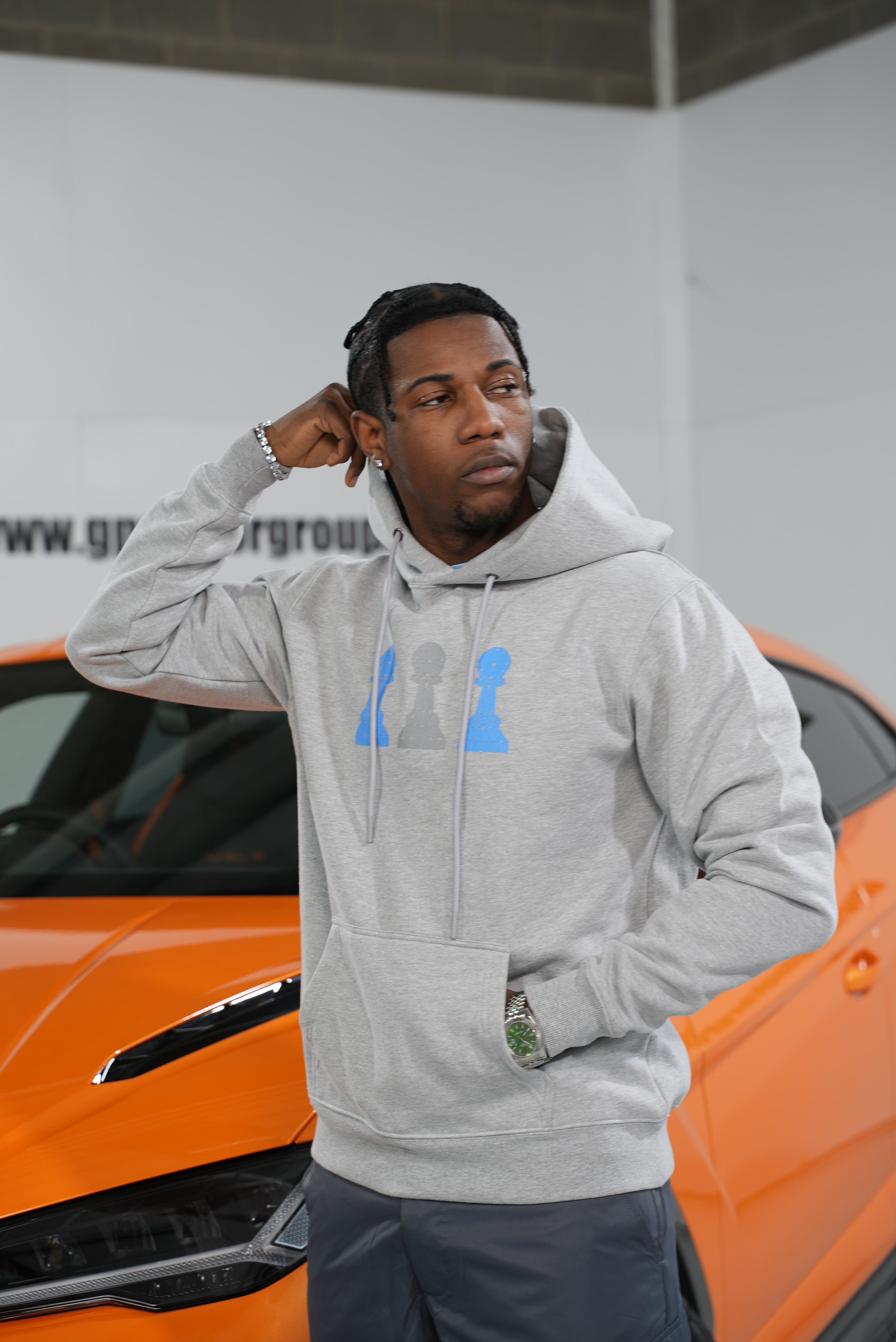 Amico Grey & Blue Tri-Pawn Hoodie