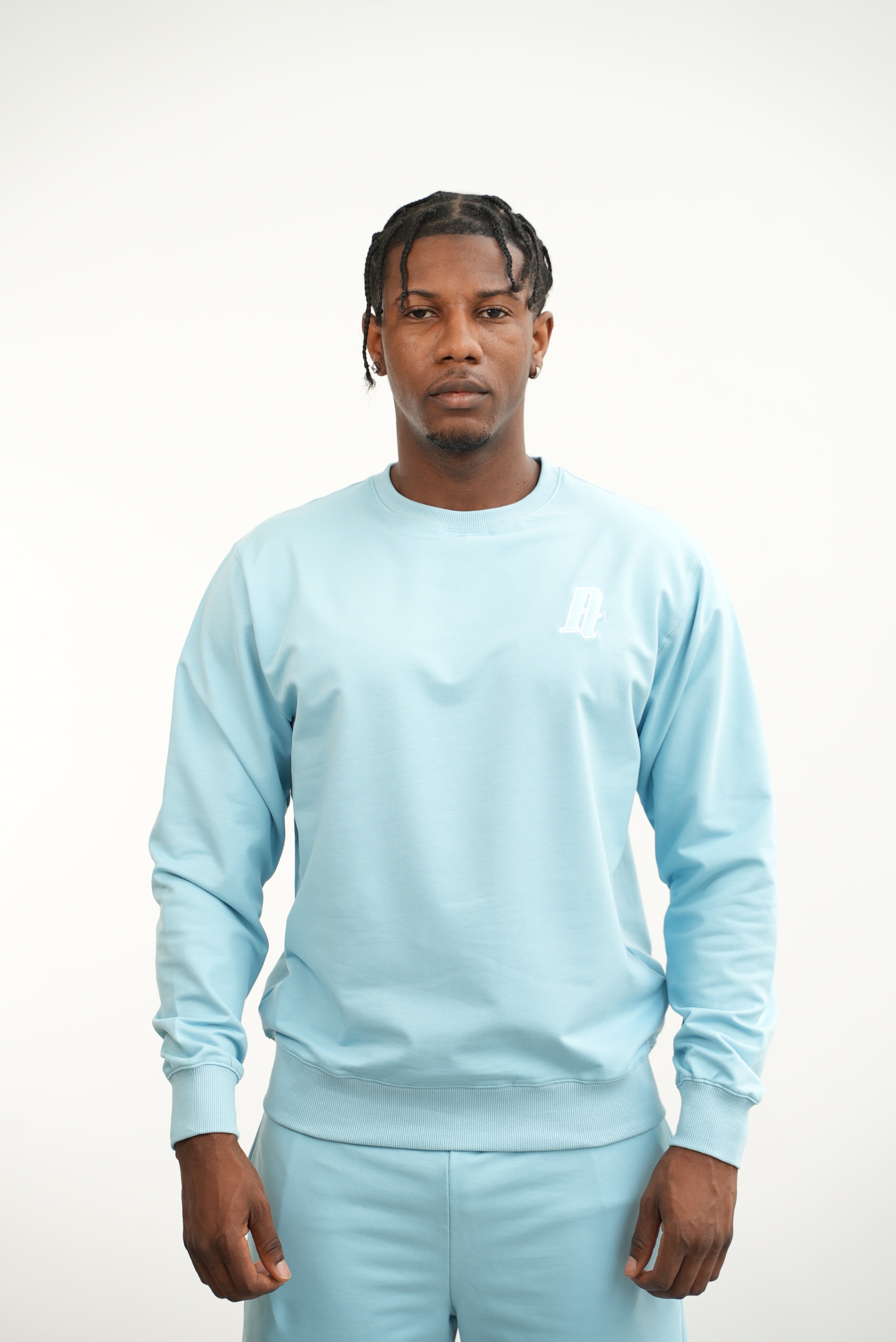 Embroidery A Crew Neck Jumper Baby Blue S