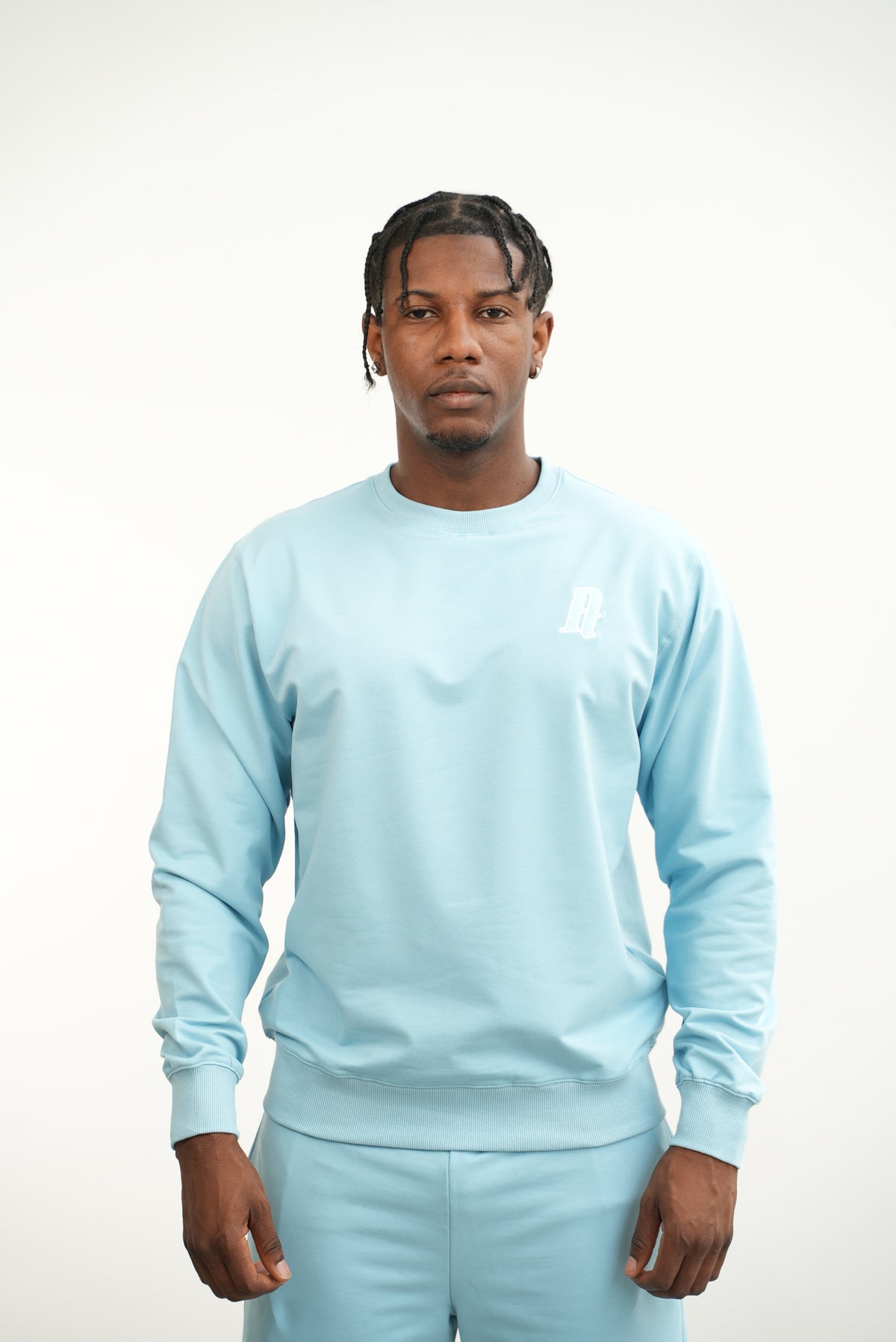 Embroidery A Crew Neck Jumper Baby Blue