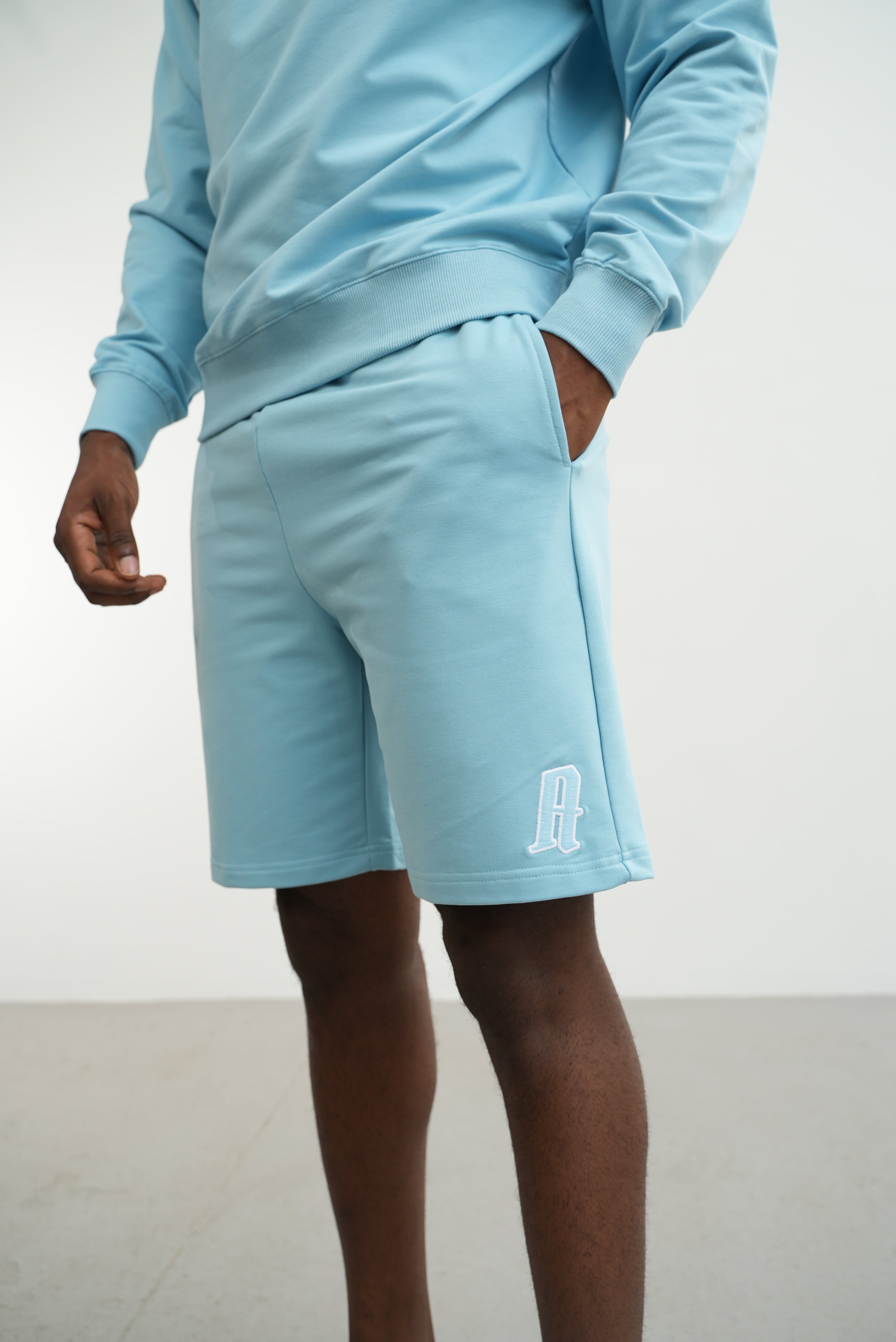 Men's Embroidery A Shorts Baby Blue