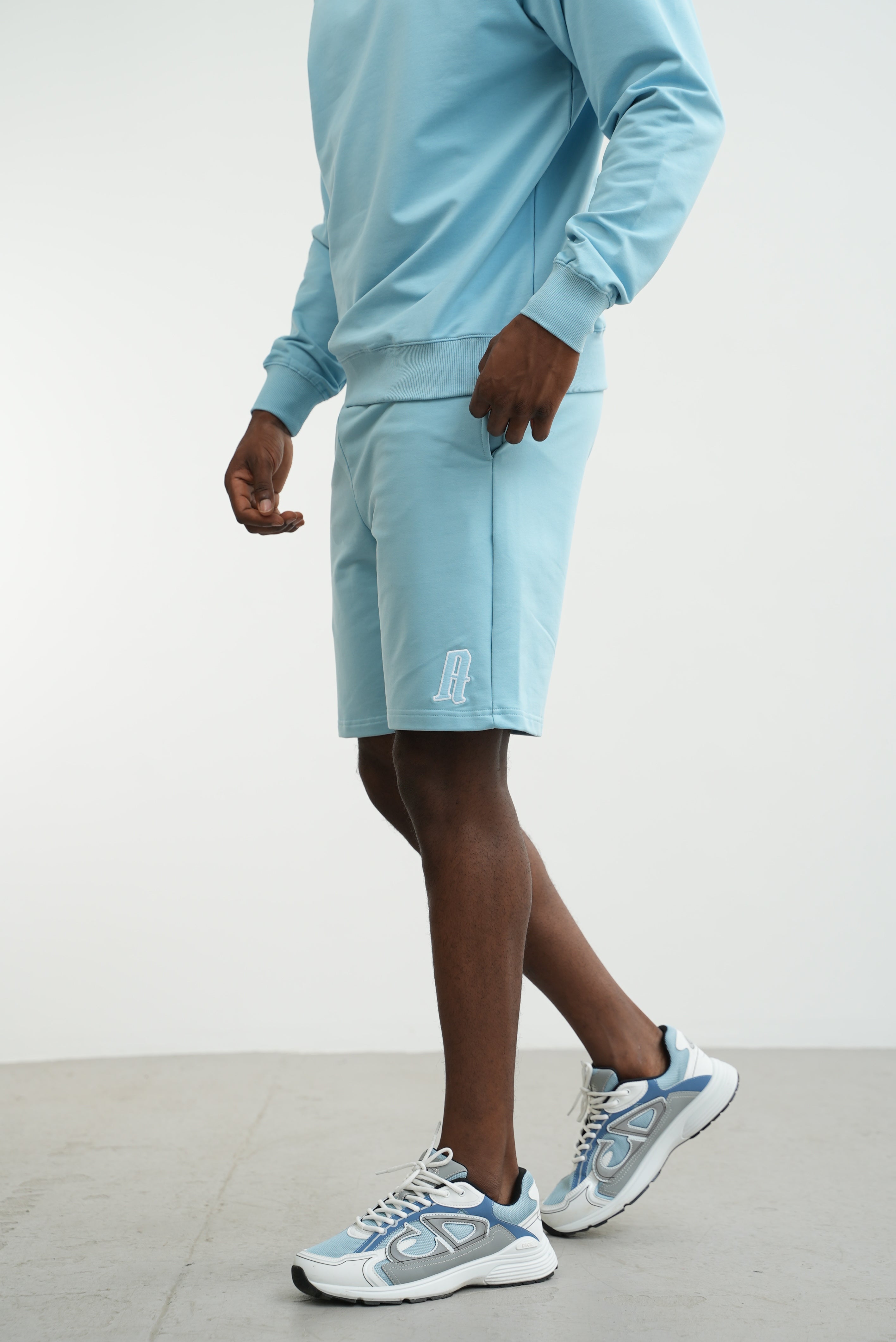 Men's Embroidery A Shorts Baby Blue