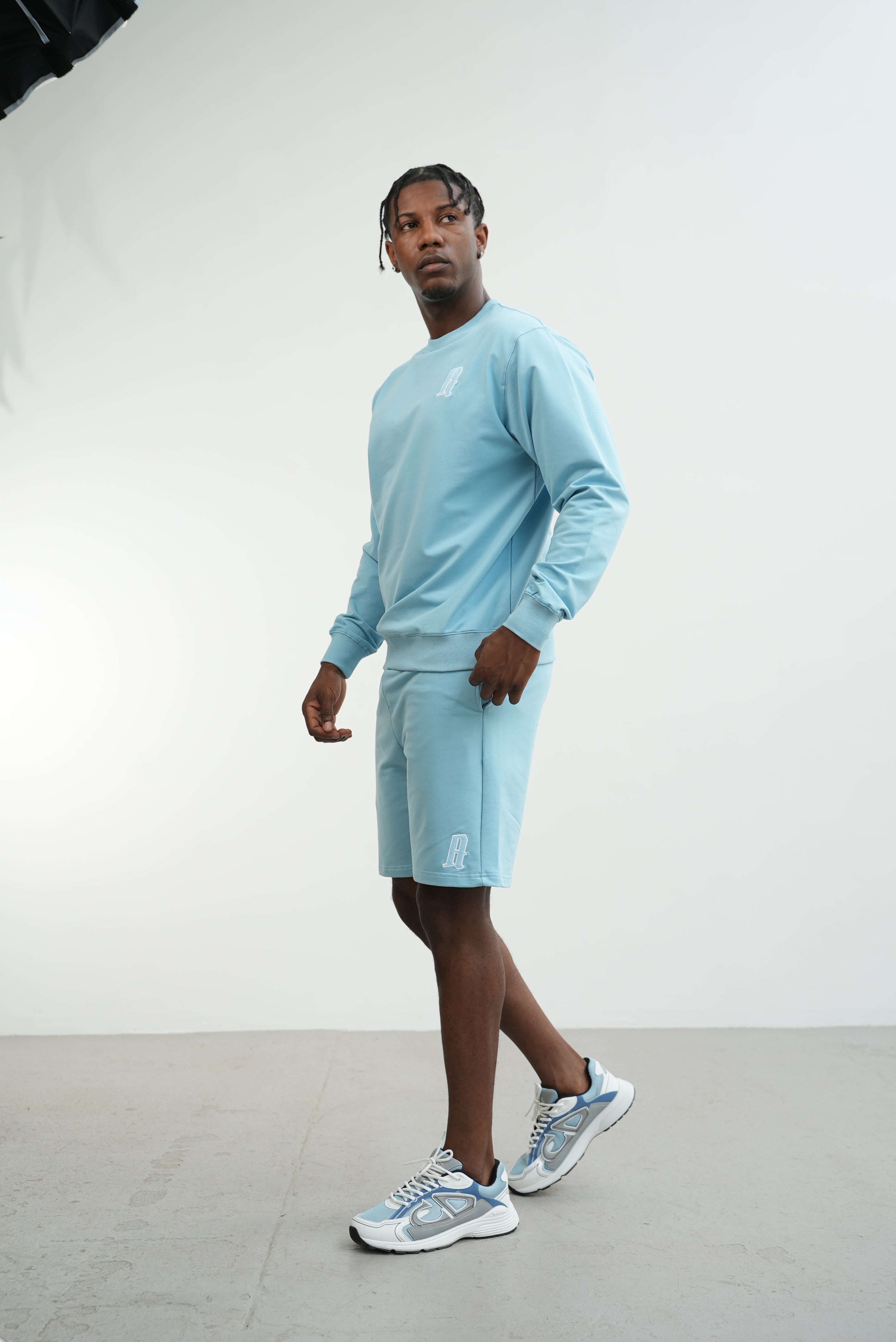 Men's Embroidery A Shorts Baby Blue