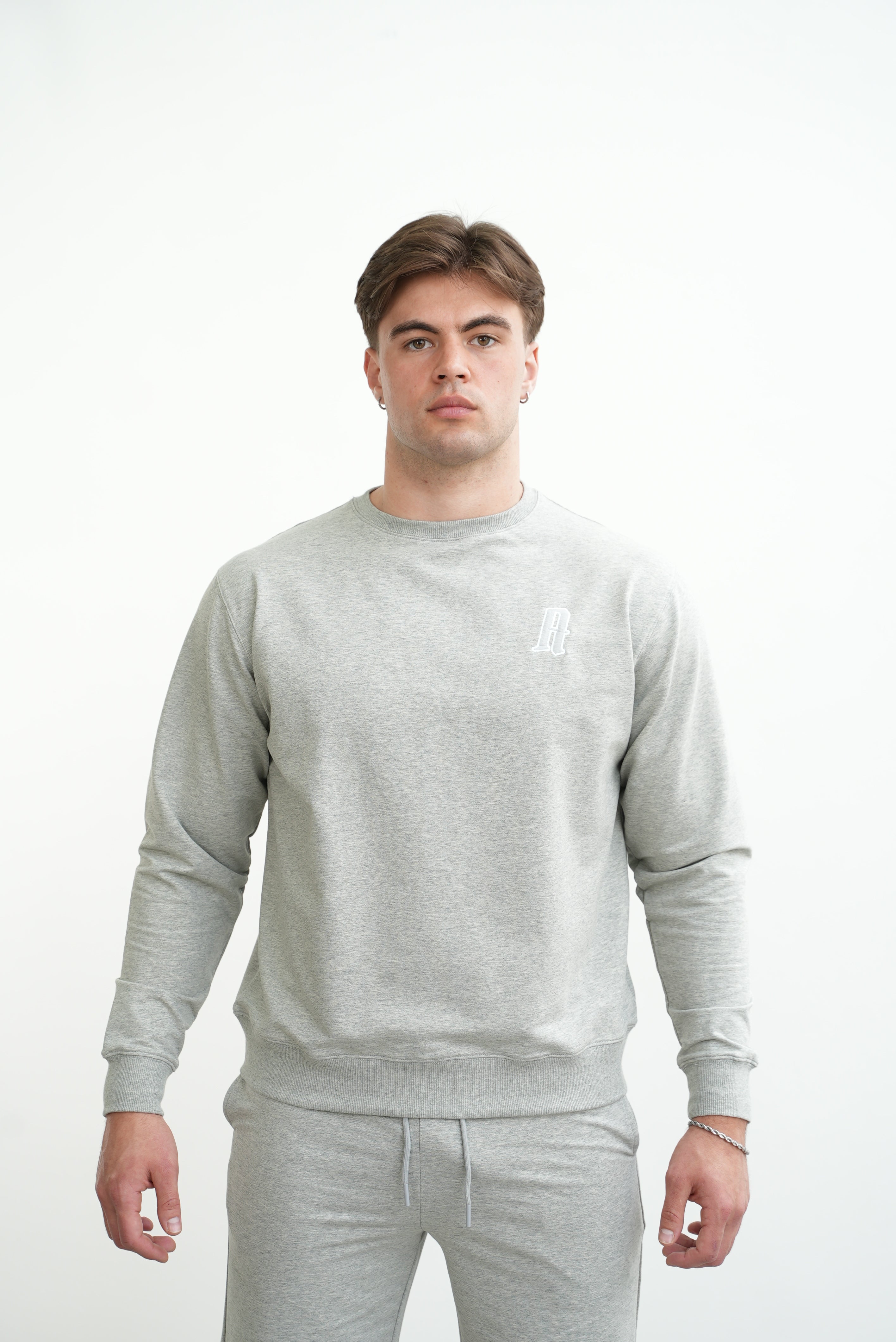 Men's Embroidery A Crew Neck Jumper Grey Tops Amico Fashion