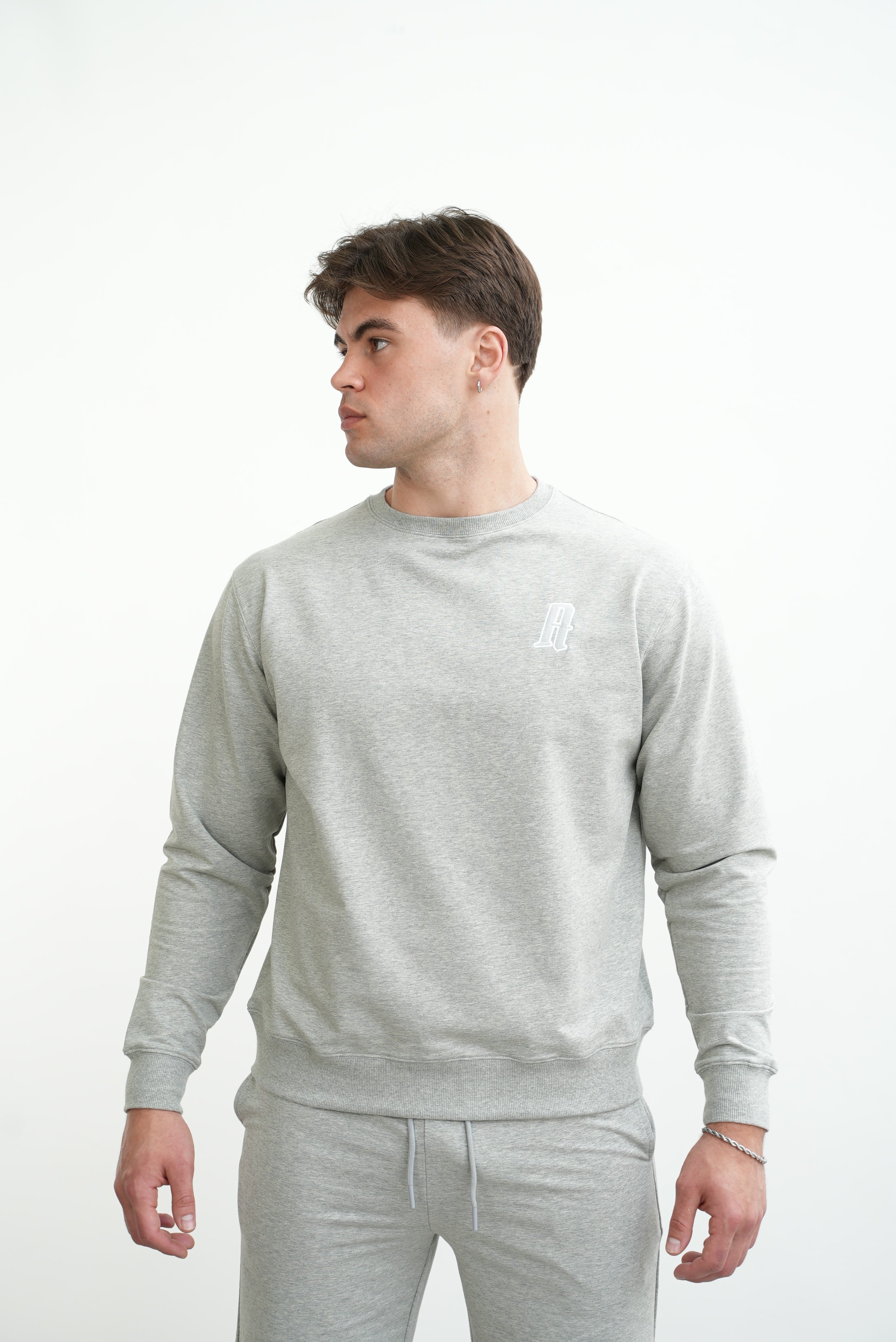 Men's Embroidery A Crew Neck Jumper Grey