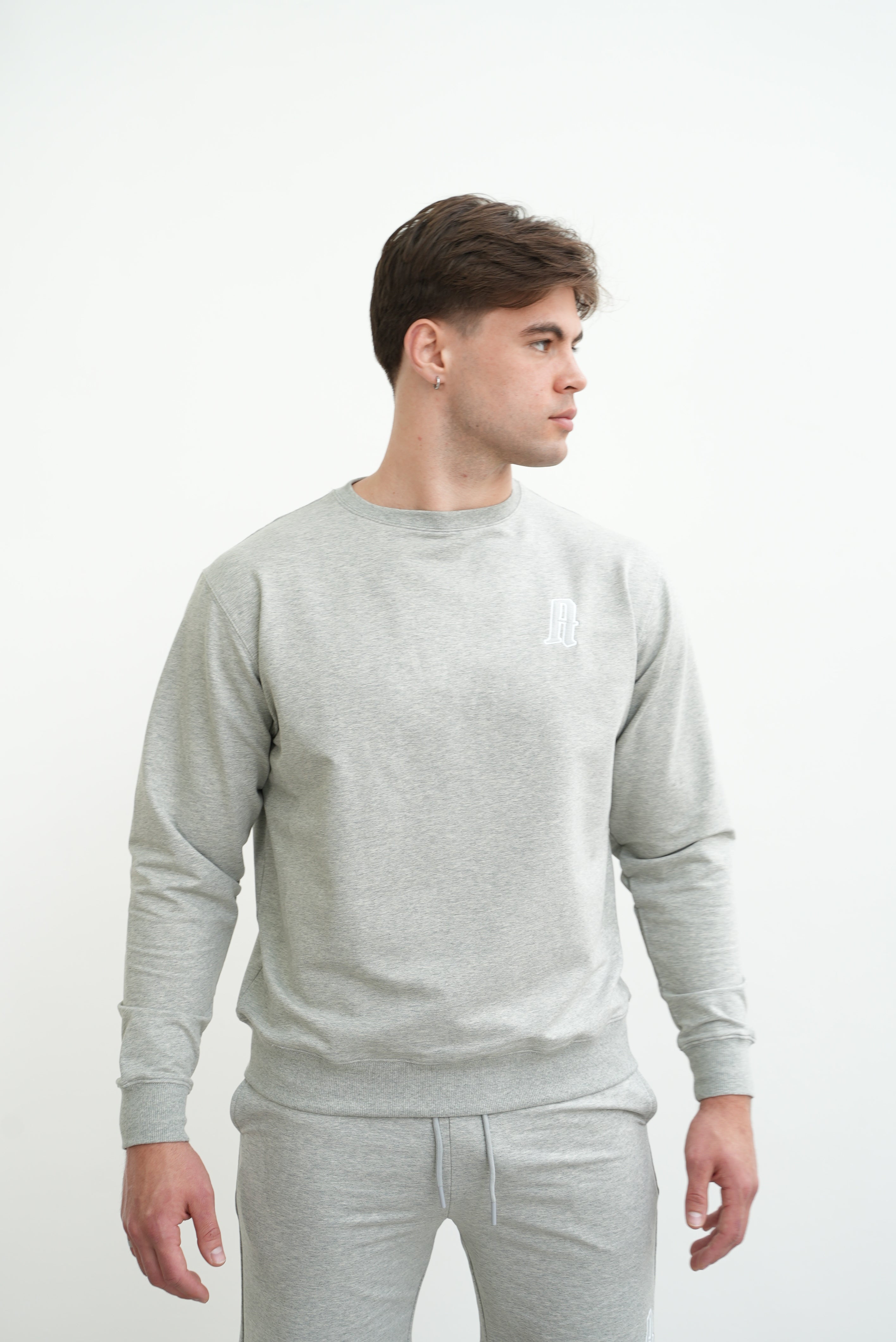 Men's Embroidery A Crew Neck Jumper Grey